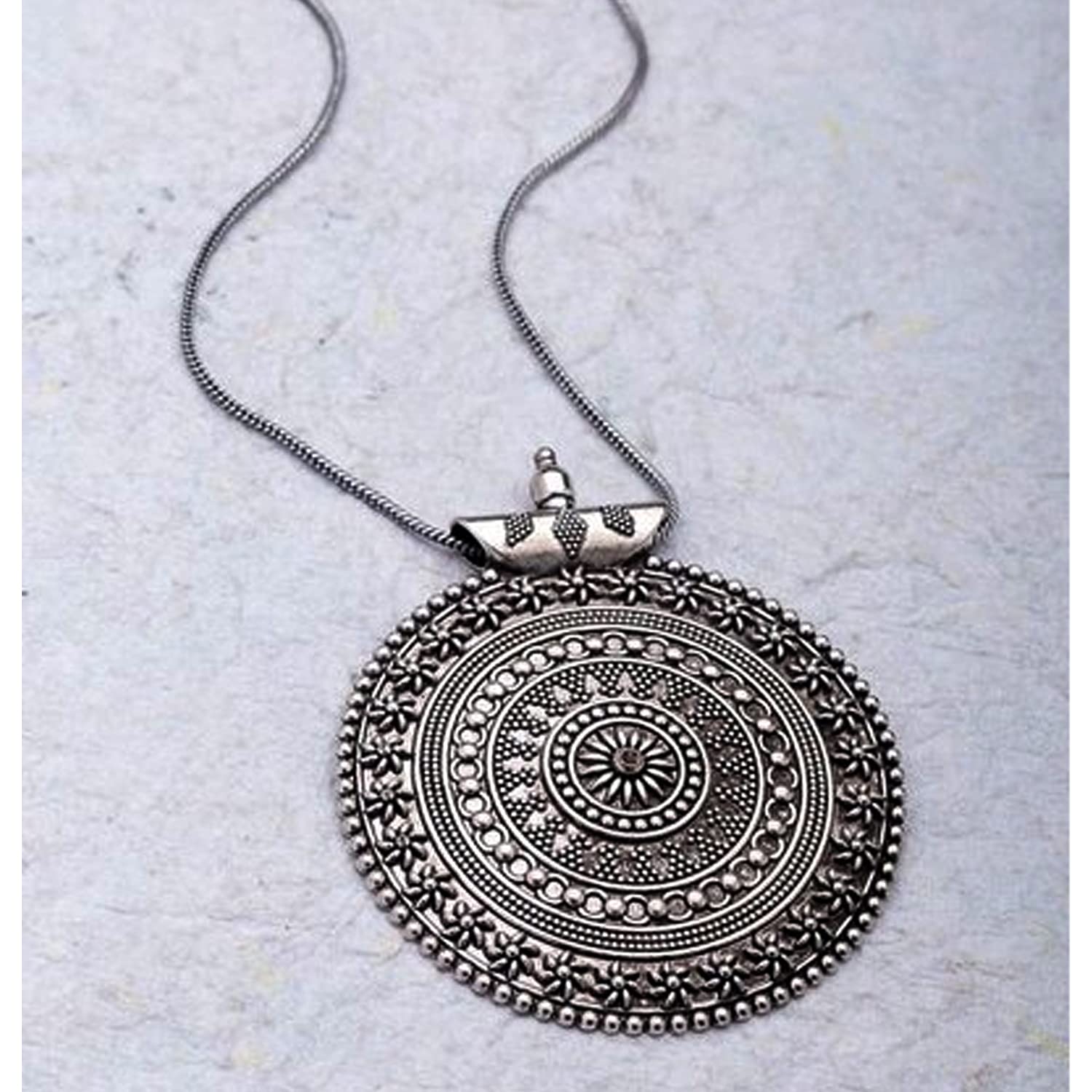 Xtore Oxidized Tribal Pendant Chain,Necklace,Jewellery set for women and girls (Silver) 4