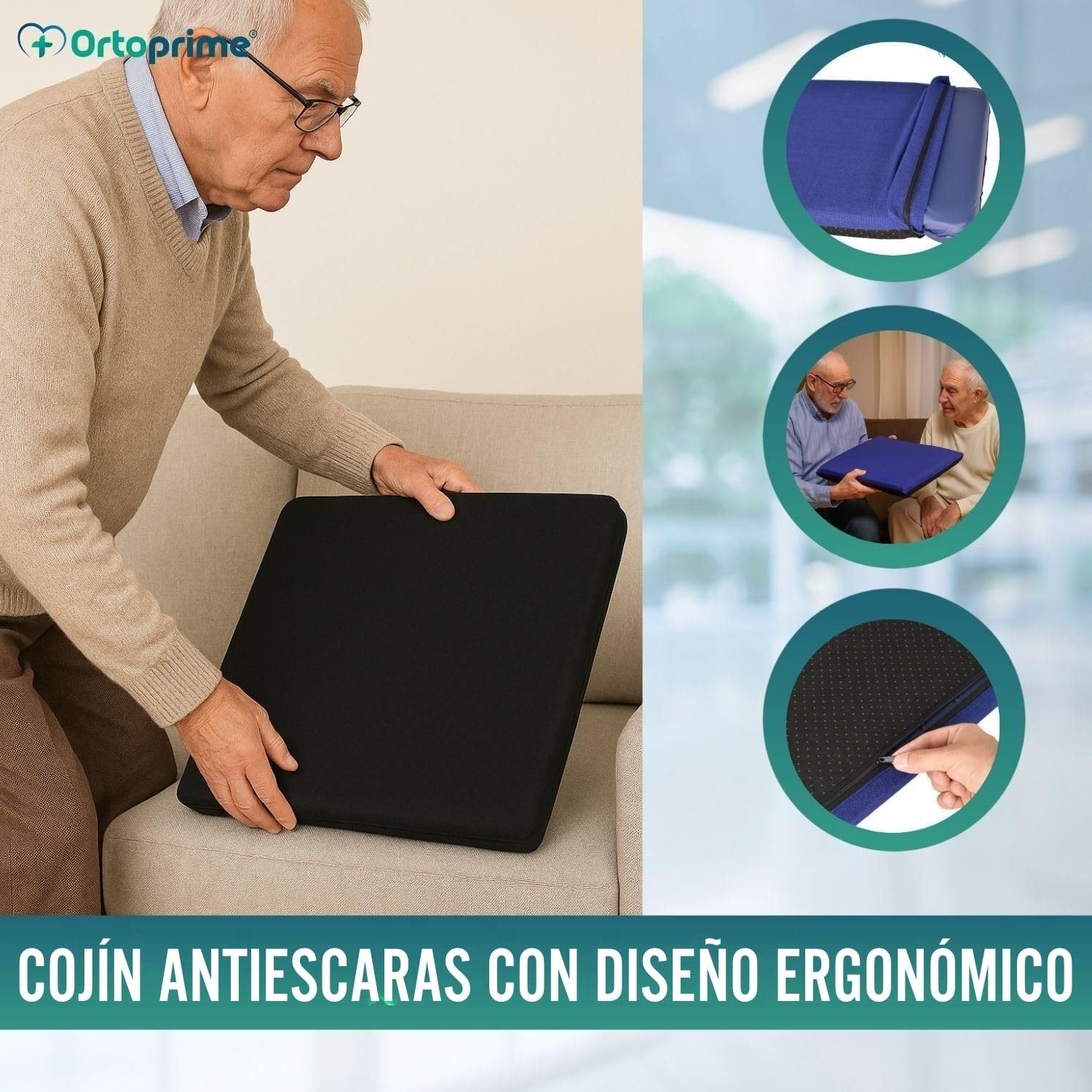 OrtoPrime Cojín Antiescaras Cuadrado FLOTACIÓN Líquida - Cojines Antiescaras Ortopédicos Coxis Alivio - Cojín Antiescaras para Silla Ruedas y Sillón - Cojín Ortopédico Úlceras PRESIÓN (Cuadrado)