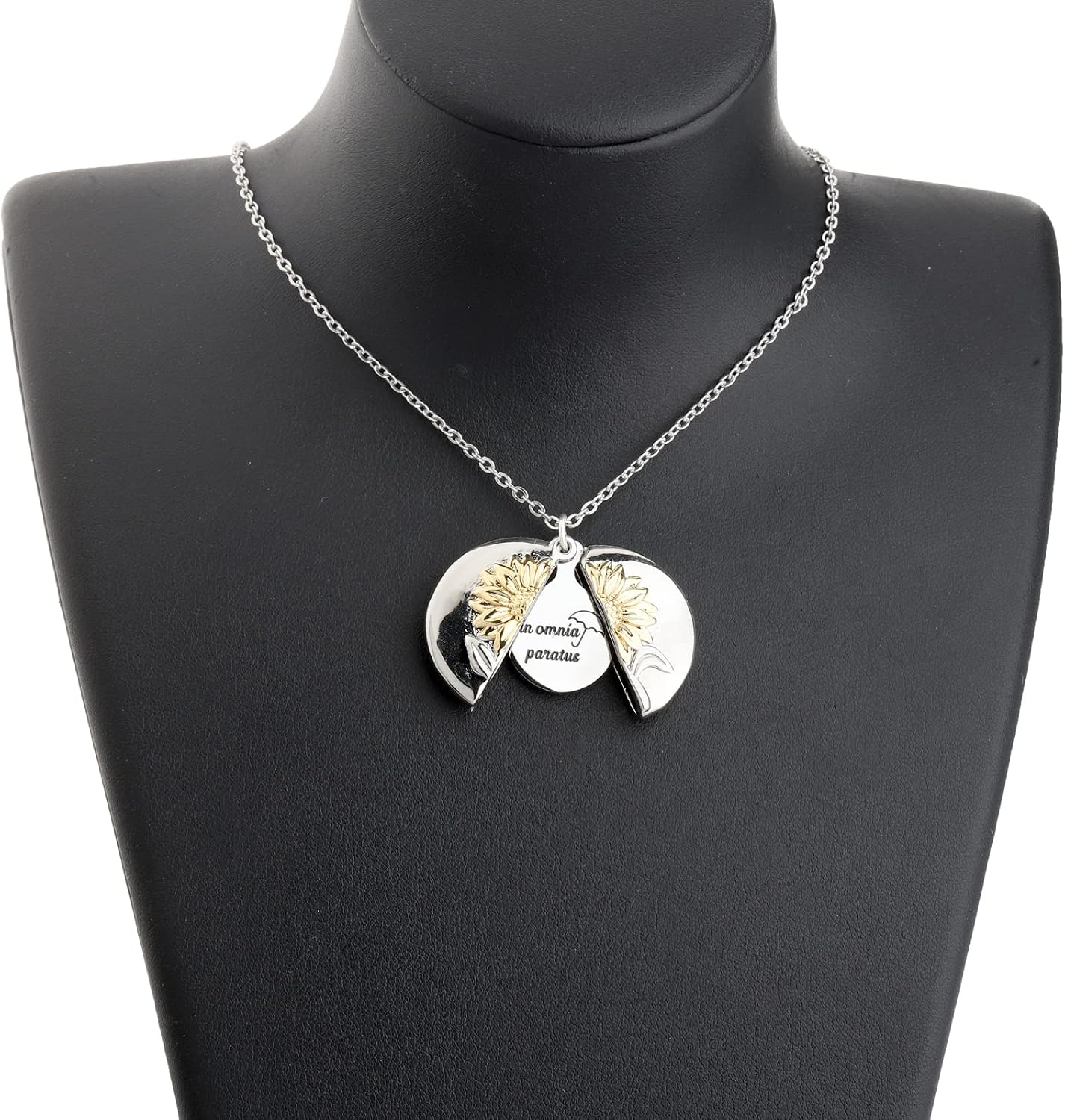 PLITI Celebrity Inspired In Omnia Paratus Sunflower Locket Necklace for Fan - Umbrella Ready for Anything Motivational Gift