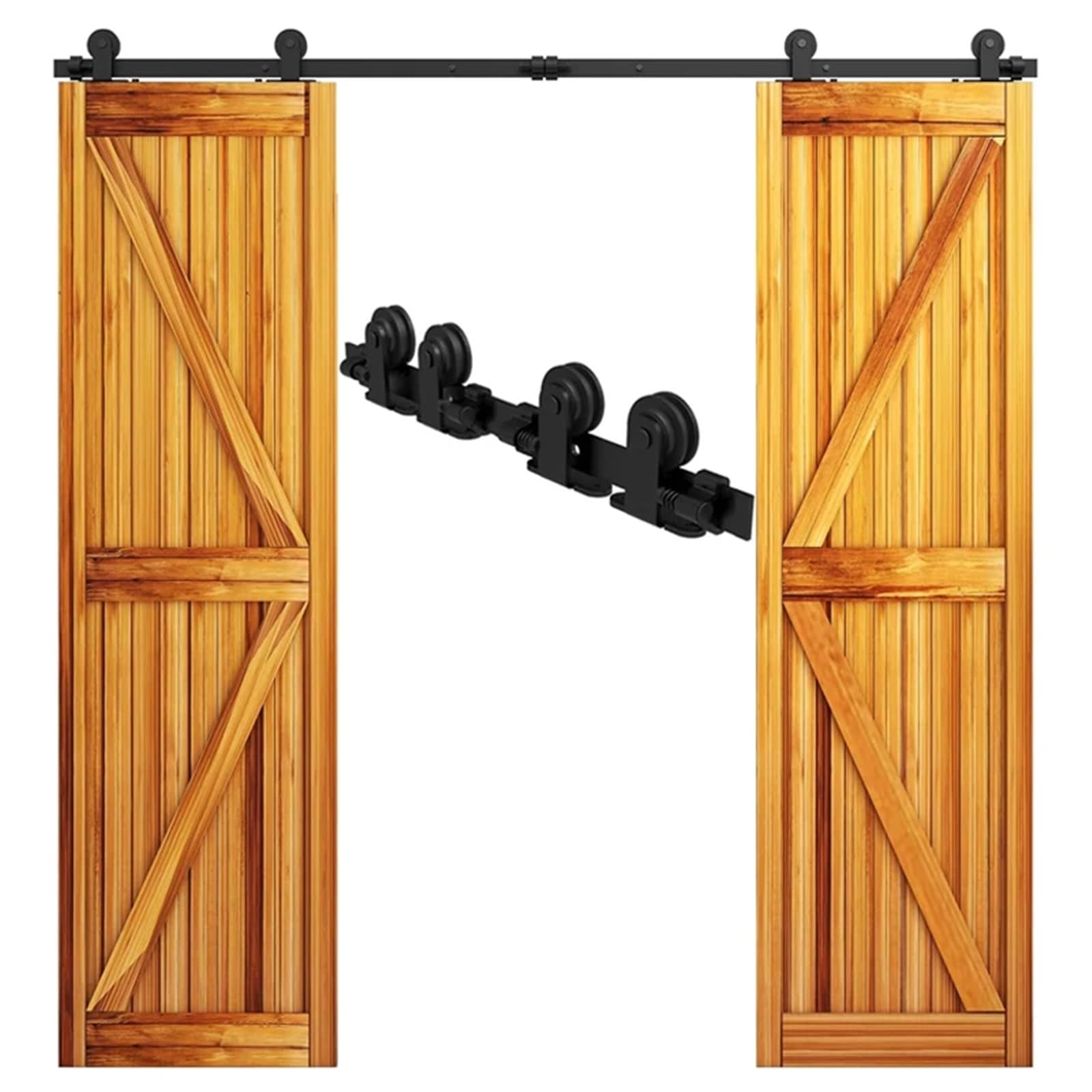 Barn Door Sliding Kit, 4-10Foot Sliding Barn Wood Door Closet Hardware Track Kit System Unit for Double(5.5FT 168cm Rail Kit)