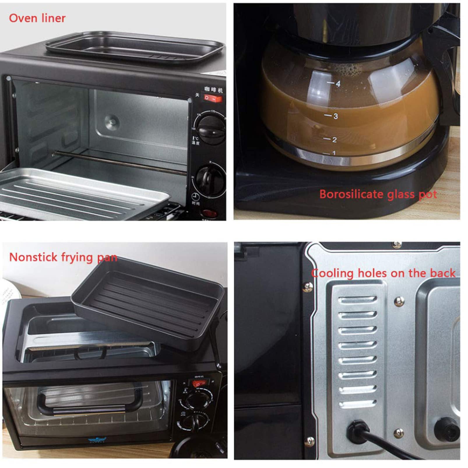 Estación de Desayuno Máquina de Desayuno pequeña Máquina de sándwich a la Parrilla eléctrica Multifuncional Sartén Mini Horno Cafetera Adecuada for electrodomésticos de Cocina