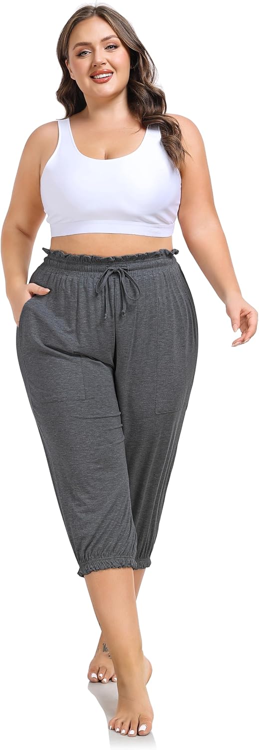 ZERDOCEAN Women's Plus Size Capri Pants High Waisted Loose Casual Travel Lounge Pants Capris with Drawstring Pockets - Image 6