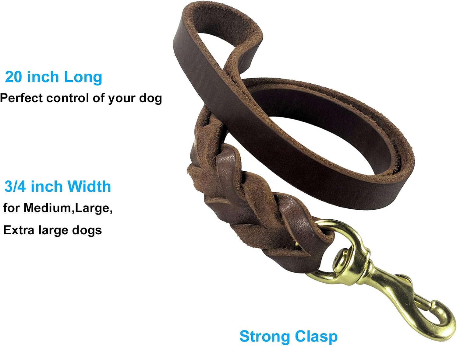 JUPUDA Leather Dog Short Leash,20 x 4/5 in,Braided Brown Short Leather Dog Leash forLarge Extra Large Dog Training & Walking
