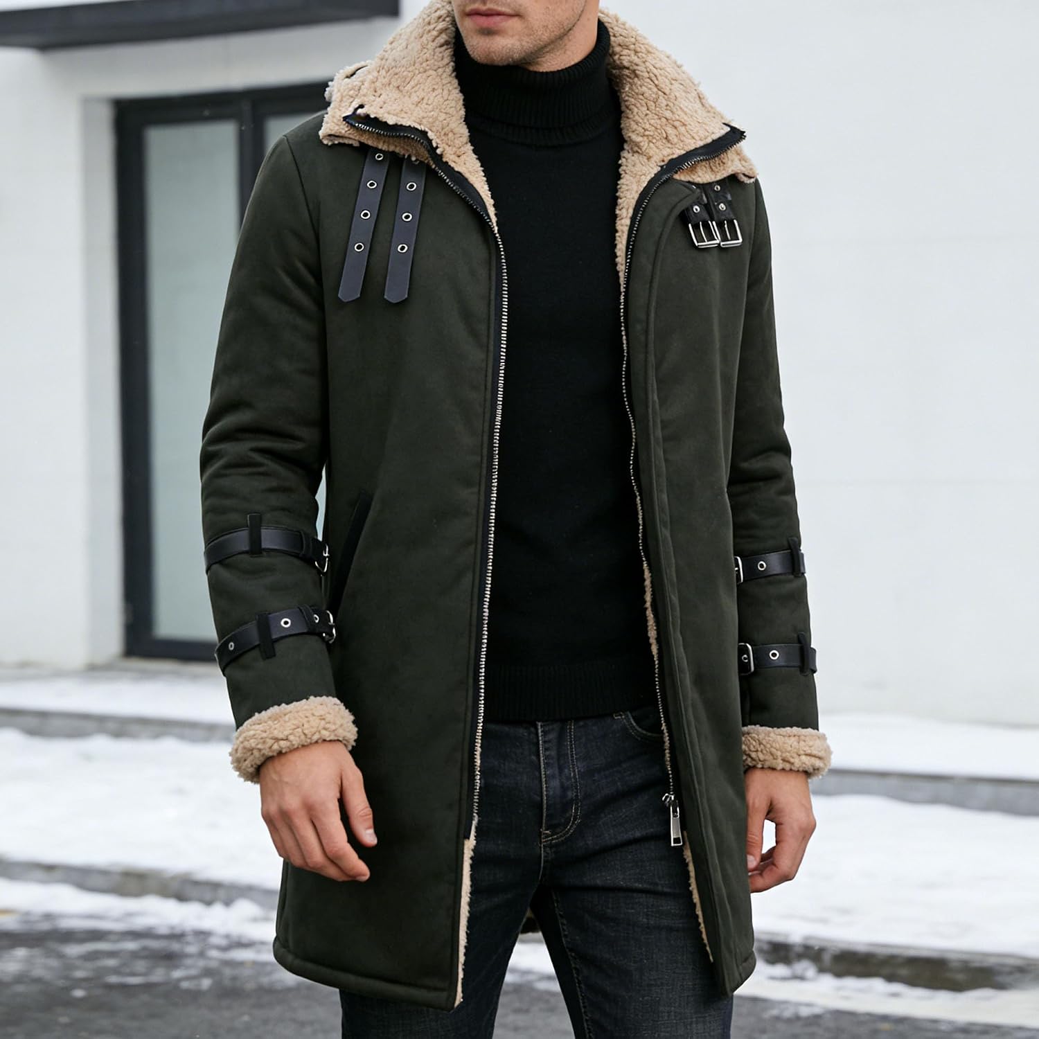 Maiyifu-GJ Men's Faux Leather Jacket Fleece Lined Warm Winter Coat Windproof Thicken Biker Motorcycle Outerwear