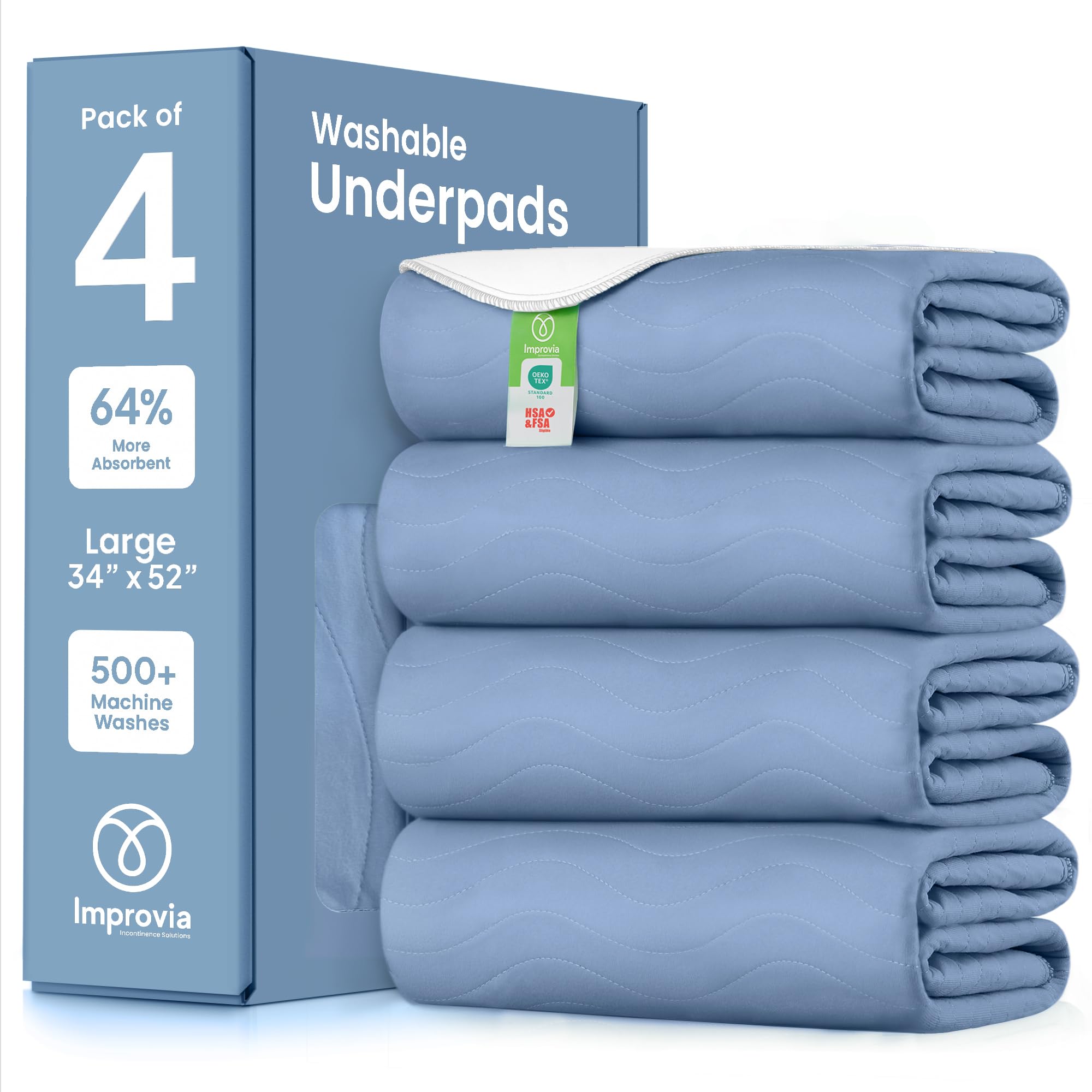 IMPROVIA® Washable Underpads, Heavy Absorbency Reusable Incontinence Pads