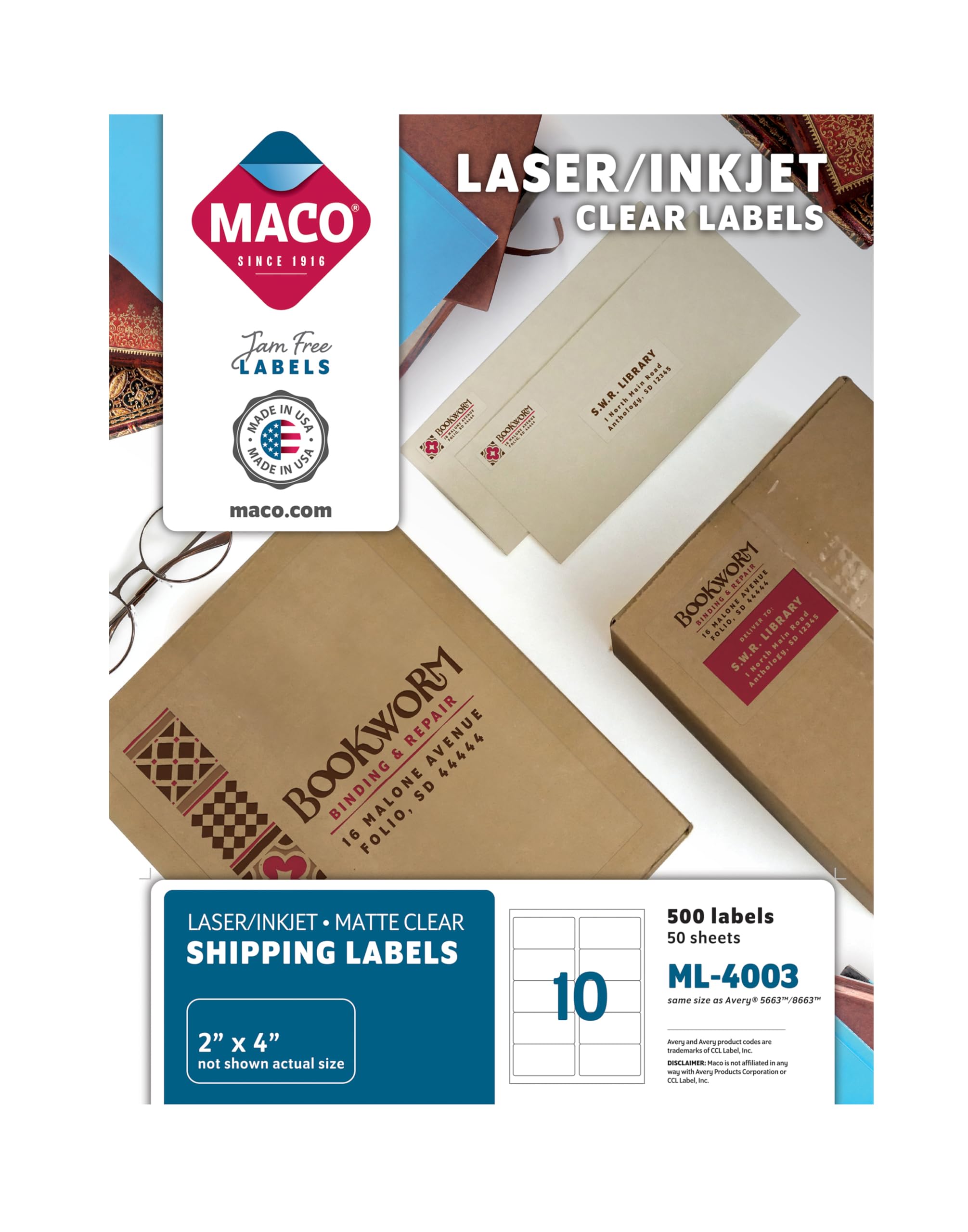 Snapklik.com : MACO Laser/Ink Jet Matte Clear Shipping Labels, 2 X 4-1/ ...
