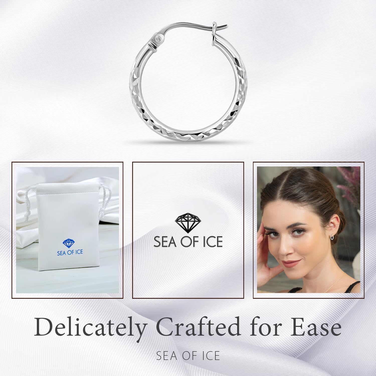 Sterling Silver 2mm Width Diamond-Cut Round Hoop Earrings, 15mm-60mm - Image 6