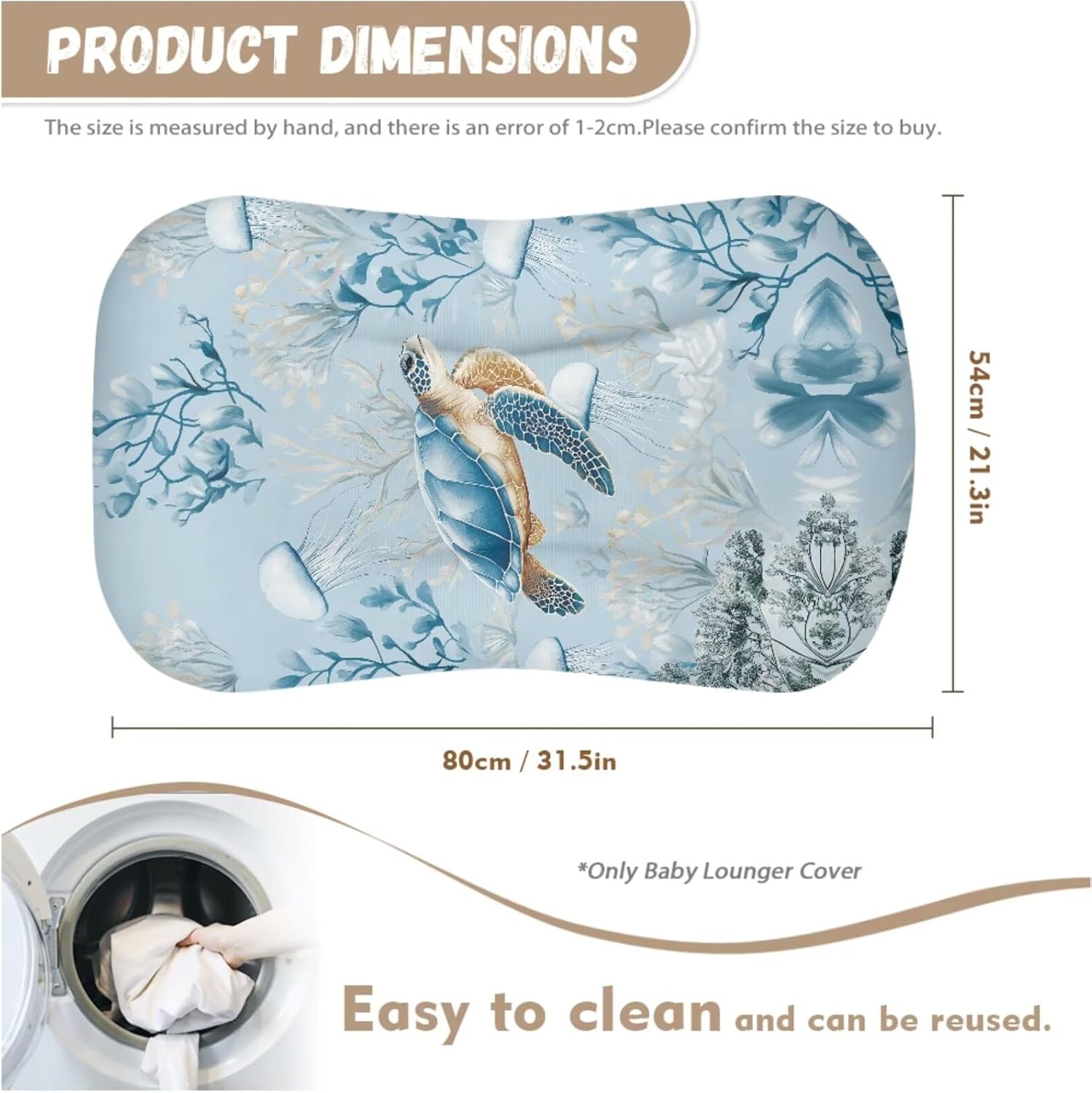 Jellyfish Sea Turtles Baby Lounger Cover Seaweed Nest Cover Breastfeeding Nursing Pillow Covers Detachable Nursing Pillow Protective for Breastfeeding and Bottle Feeding