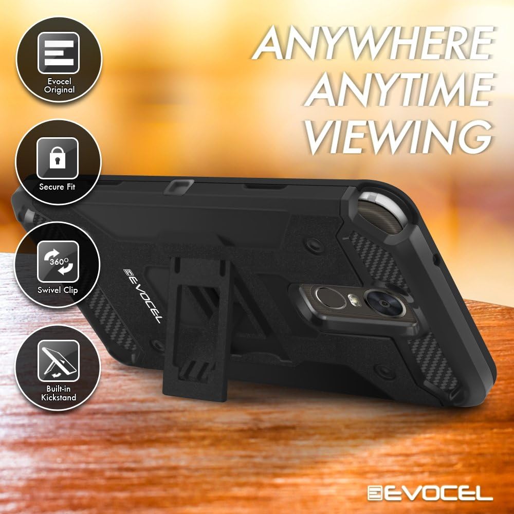Evocel Trio Pro Series Phone Case Compatible with LG G Stylo 3 with Belt Clip Holster and Kickstand, Black