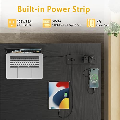 Miniatura 4 de TIQLAB Escritorio pequeño para computadora con tomas de corriente, escritorio en forma de L de 40 pulgadas con estantes reversibles, escritorio de