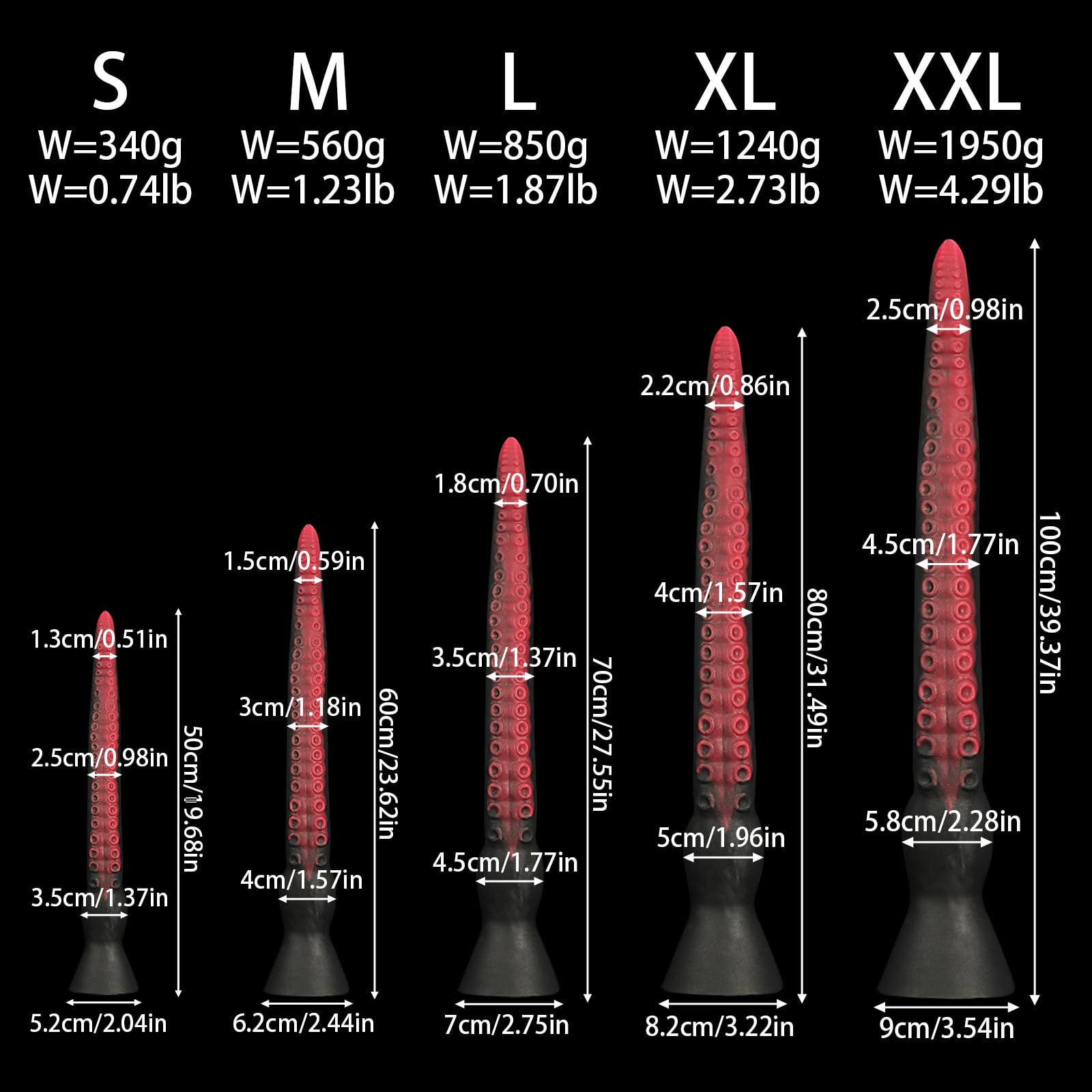 AMAZBEE Dildo a tentacoli extra lungo in silicone con ventosa – Plug anale lungo in silicone con struttura a polpo e dettagli a ventosa, dildo con ventosa per superfici lisce (XXL,1)