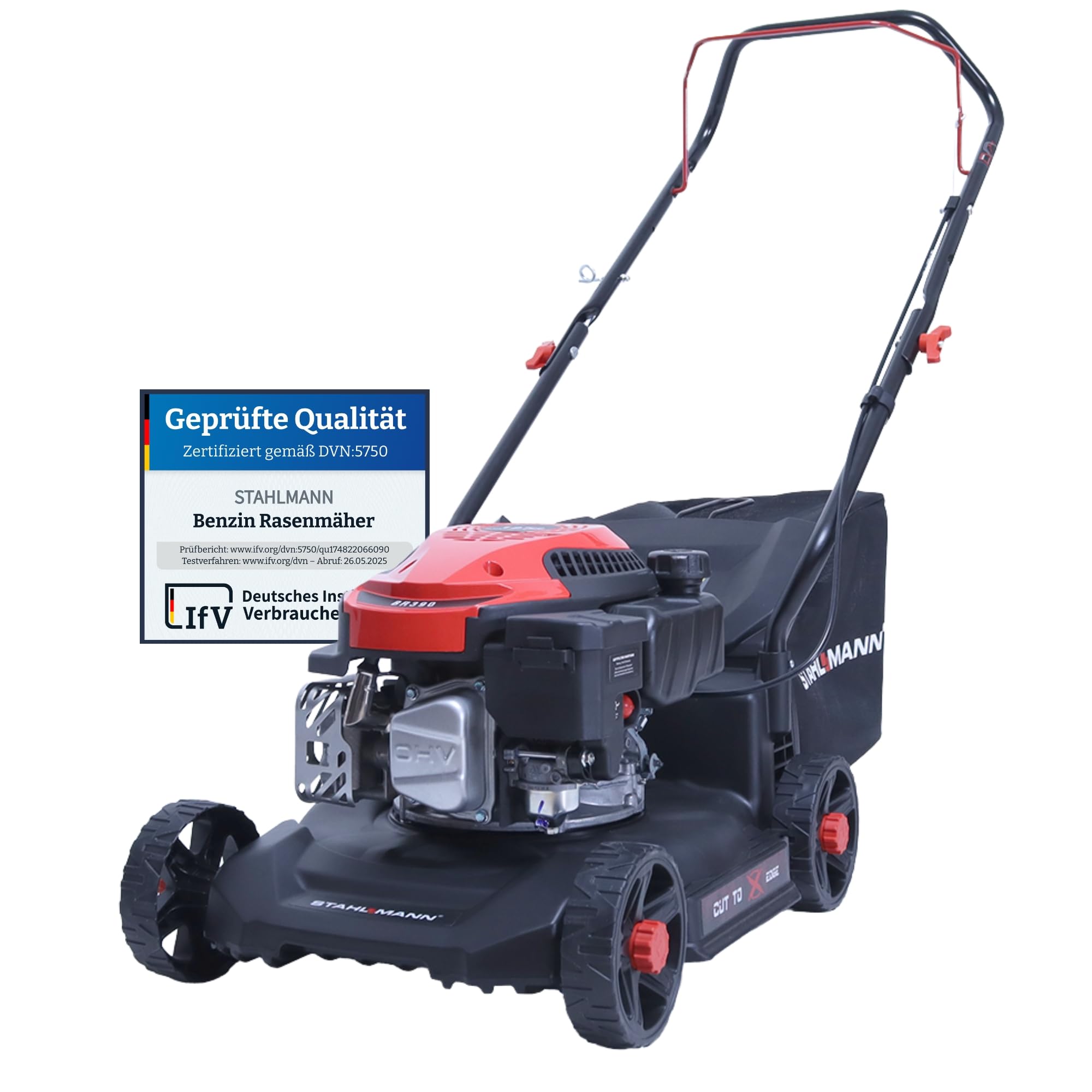 STAHLMANN Rasenmäher Benzin BR390 - 127ccm, 39cm Schnittweite, Kompressions Trockneger, großes Fanggefäß, praktisches De