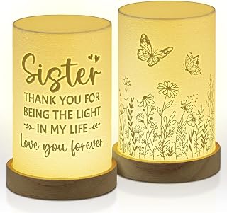 Afterprints Sister Gifts from Sisters, Unique 3D Printed Night Light, Sister Birthday Gifts, Presents for Sisters on Christmas, Wedding, Graduation, Table Lamp with Wooden Base