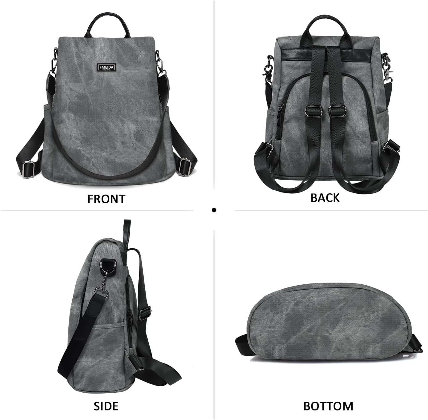 Fmeida PU Leather Backpack Purse for Women Anti Theft Backpack Convertible Fashion Travel Purse Grey