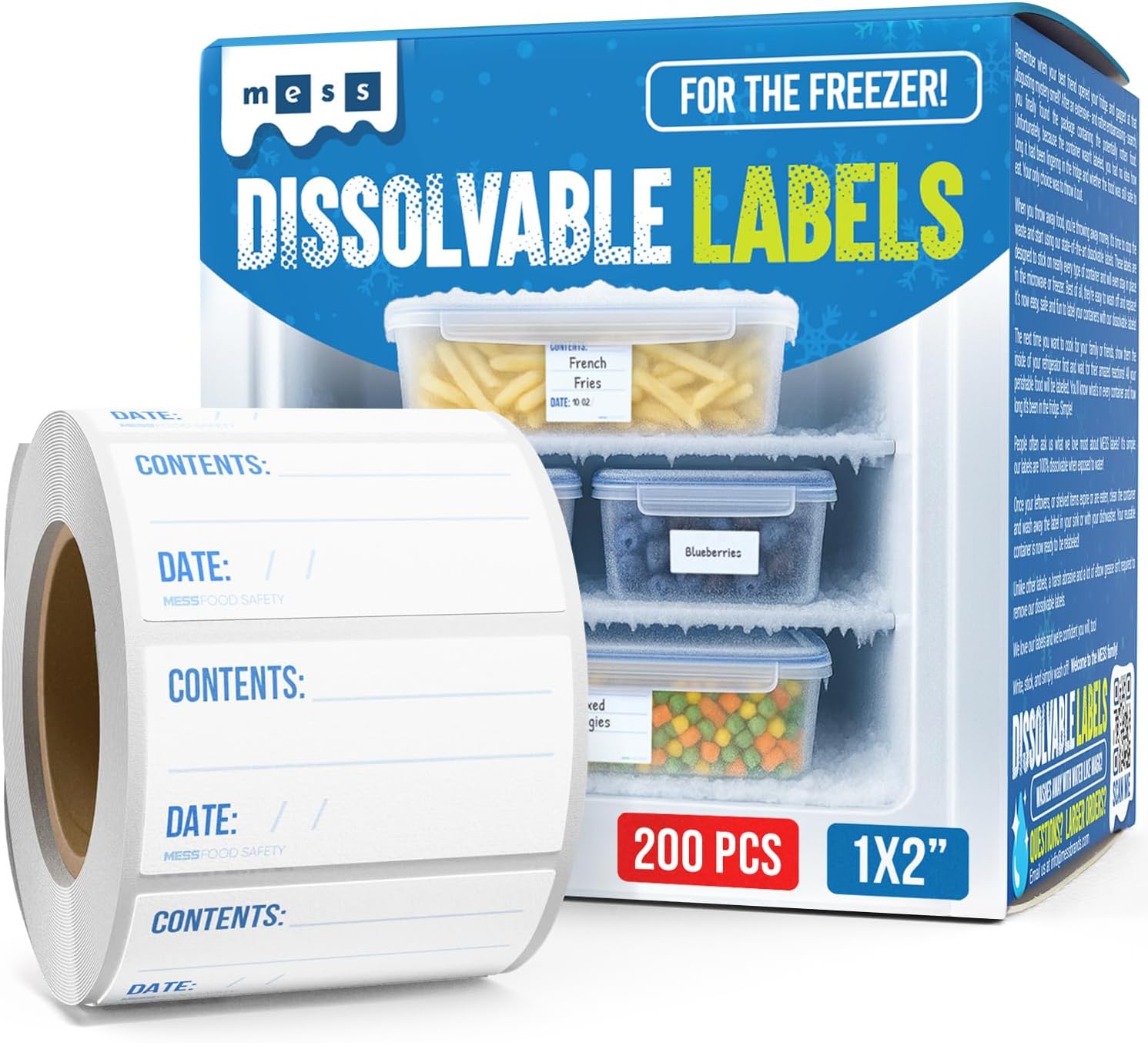 Freezer Labels 1x2 in 200/Roll, Dissolvable Fill in Removable Jar Stickers