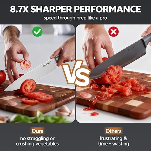 Miniatura 4 de TIVOLI Juego de cuchillos de acero inoxidable de alta calidad de 15 piezas para cocina con bloque y varilla de afilar, juegos de bloques de