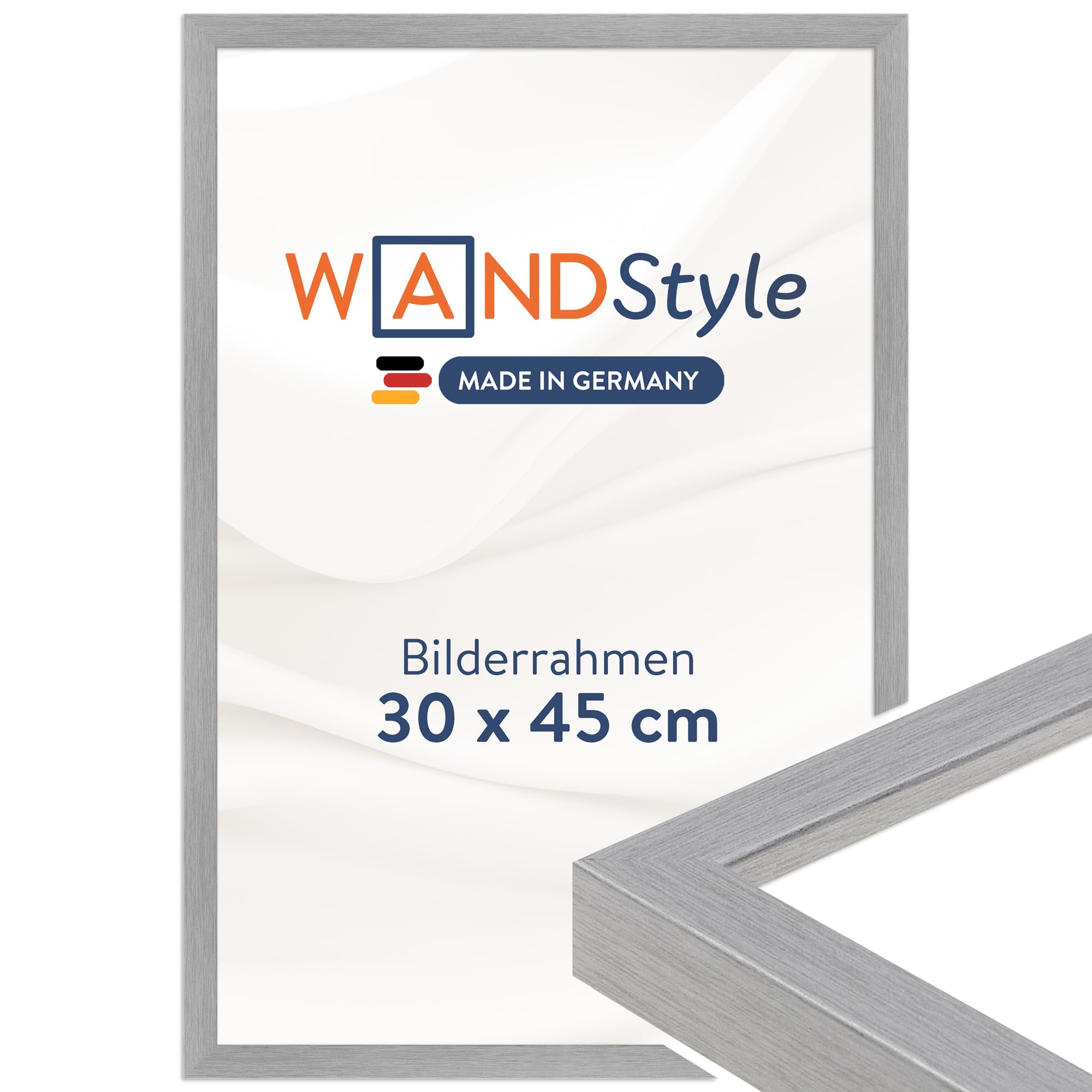 WANDStyle Bilderrahmen 30x45 Silber, moderner Bilderrahmen Holz 30x45 cm