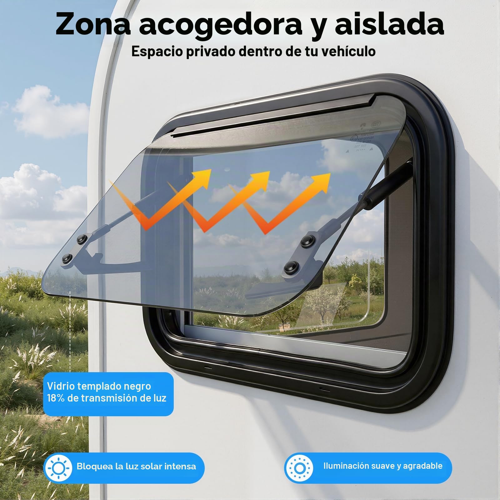 Ventana de exhibición para autocaravana, 500 x 300 mm, con cremallera, con protección solar, ventana lateral de aluminio, para RV, caravana, caravana, camper (redondeos)