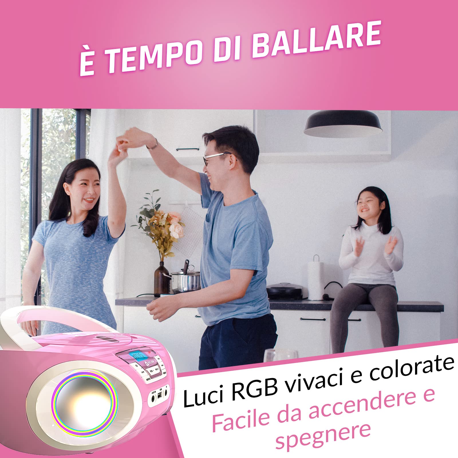 KLIM Candy BAMBINI Stereo per bambini NUOVO - Radio FM - Batterie incluse - Lettore CD Rosa con altoparlanti e Radio - Regalo Perfetto per Bambini e Bambine