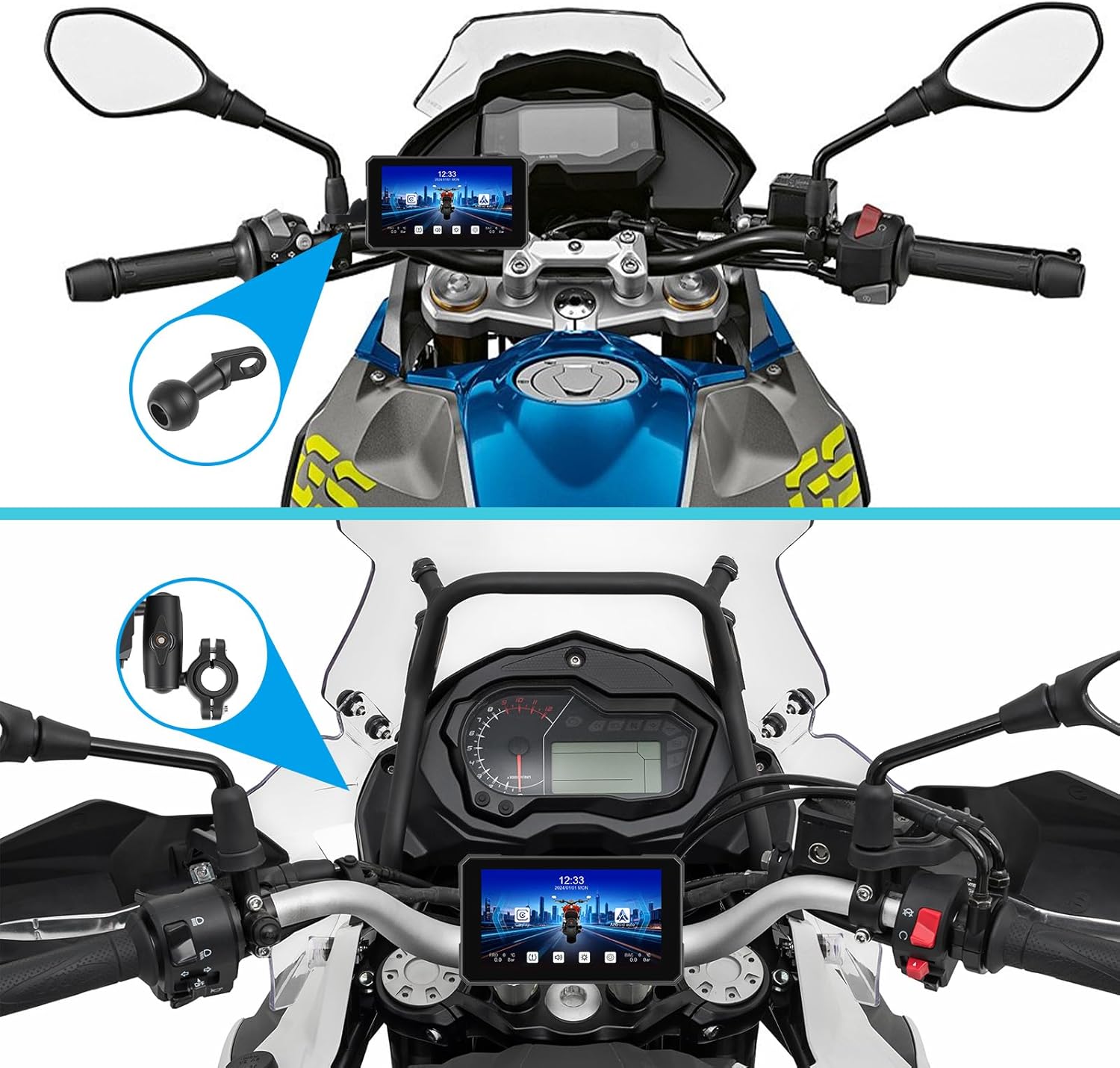 CAMECHO 5 Inch Motorcycle CarPlay GPS Navigation System with Wireless CarPlay Android Auto, IP67 Waterproof Touch Screen Car Play Moto with Bluetooth, Siri, Google Assistant, Bracket