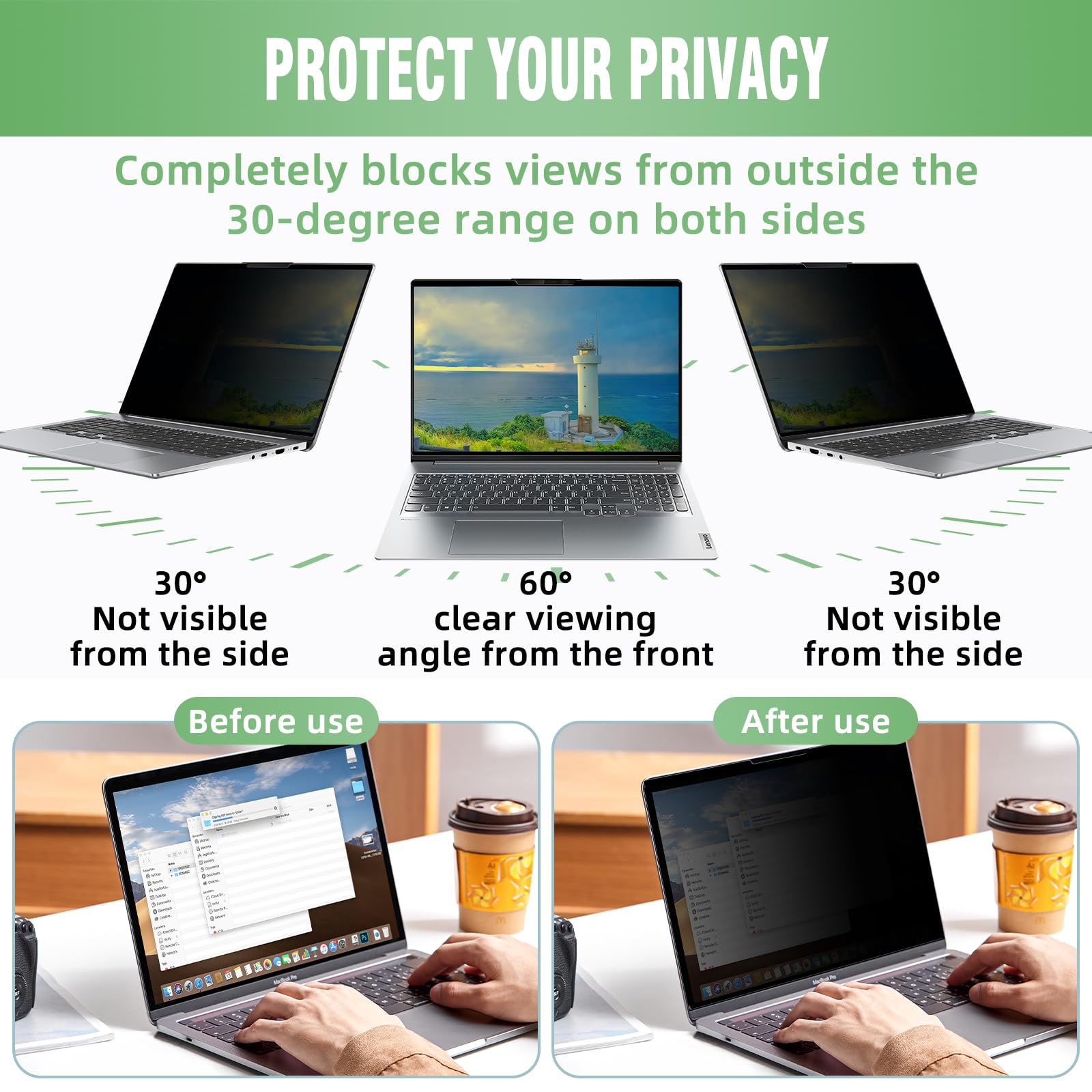 Filtro de privacidad magnético para portátil 15,6 Pulgadas 16:9, Privacy Pantalla Protector extraíble, Filtro de Pantalla antiluz Azul y antirreflejos para HP/DELL/Acer/ASUS/Thinkpad/Envy/XPS