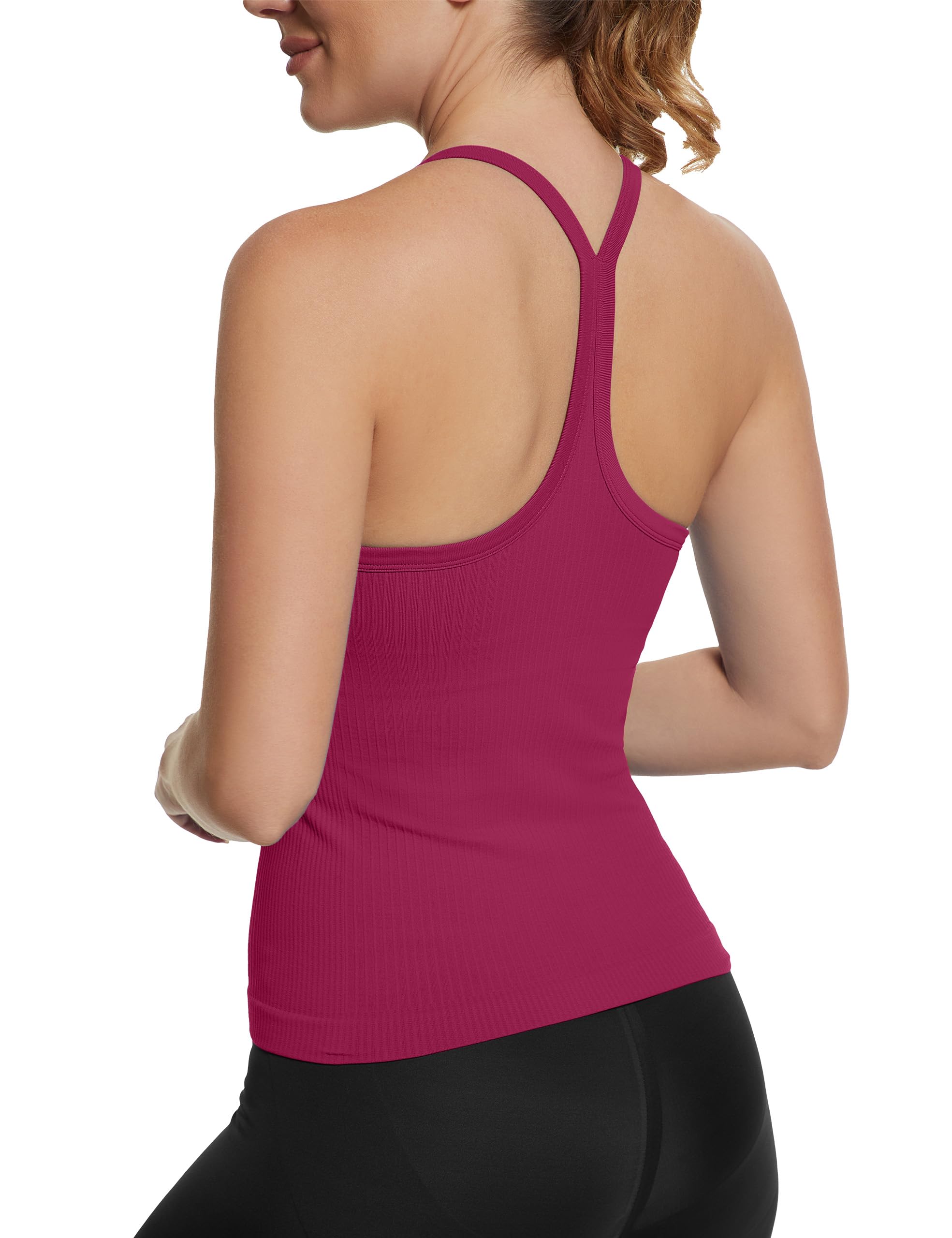 Photo 1 of MathCat Seamless Workout Tank Tops with Built in Bra?Racerback Athletic Tank Tops Ribbed Soft Yoga Shirts XS-XL Magenta Purple