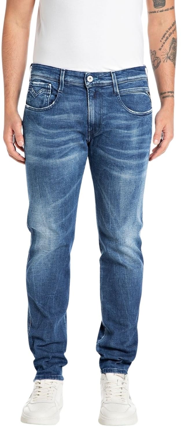 Replay Herren Jeans Anbass Slim-Fit Bio, Medium Blue 009-5 (Blau), 27W / 32L
