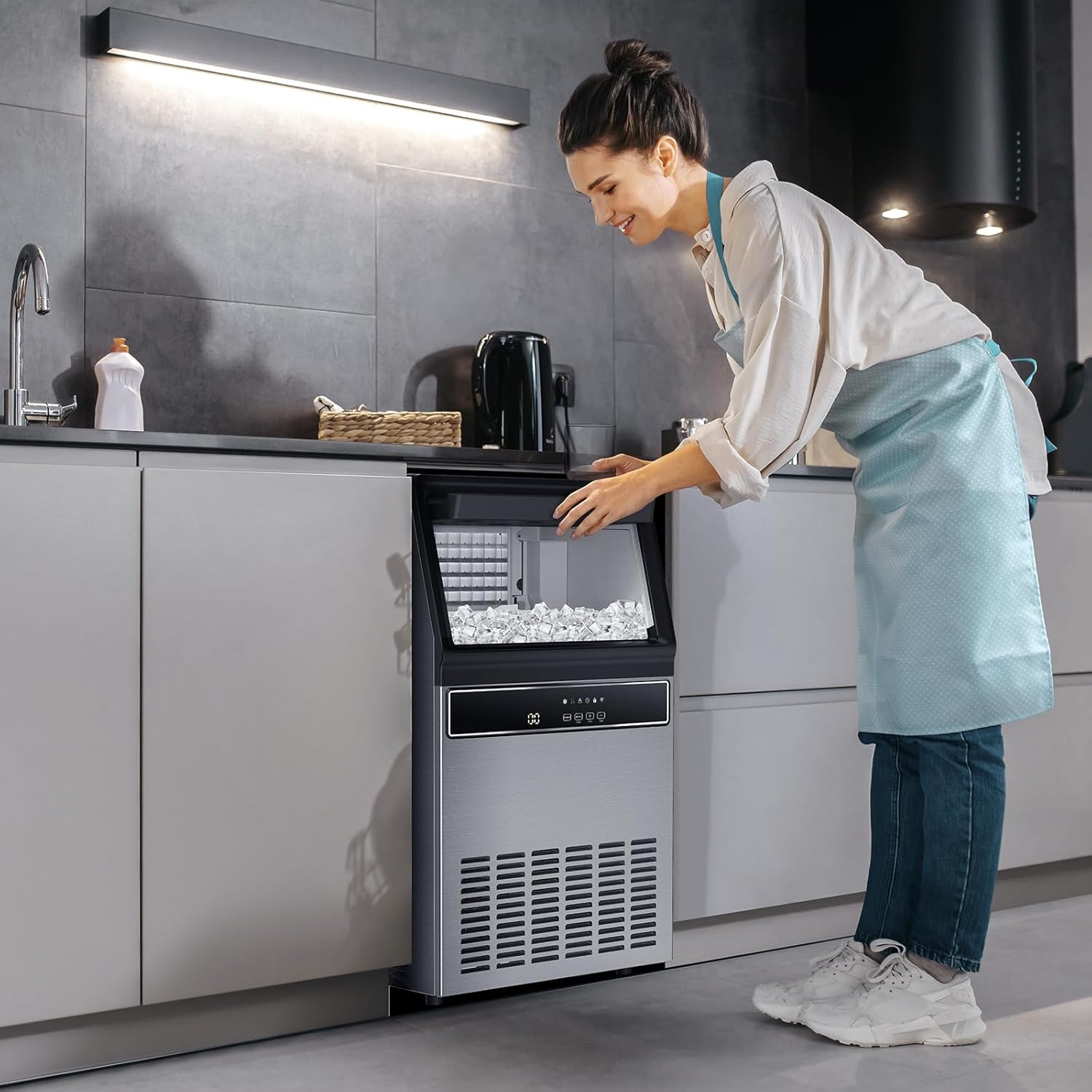 Electactic Commercial Ice Maker placed under a kitchen counter