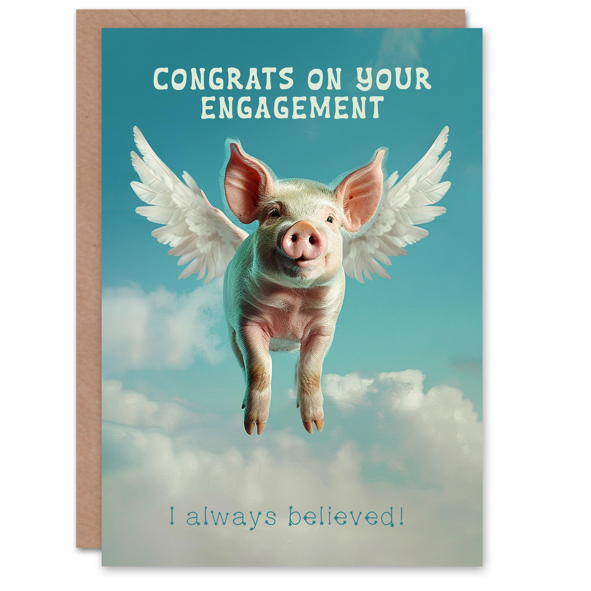 Artery8 Engagement Card Flying Pig Funny Animal Joke Cheeky Cute For Him Her Man Woman Girl Boy Wife Husband Greeting Card
