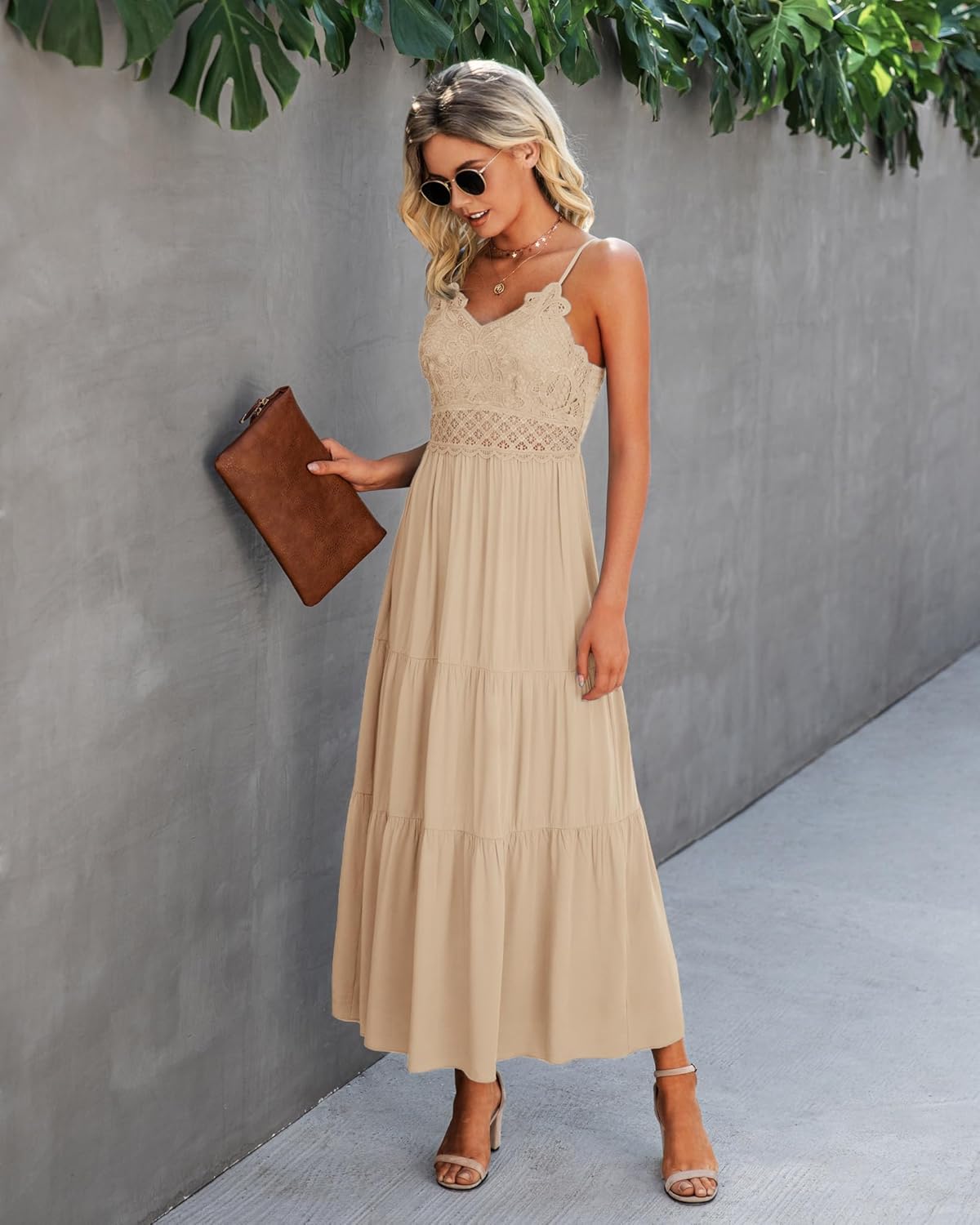 Dokuritu Women's Beach Crochet Lace Maxi Dress Solid Color Summer Vacation Spaghetti Strap Long Dress 2026 - Image 4