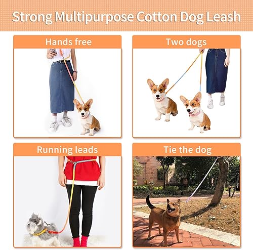 Miniatura 5 de Tesitehi Correa de perro de cuerda manos libres de 7.5 pies con gancho giratorio doble ajustable para perros pequeños, medianos y grandes, correr,