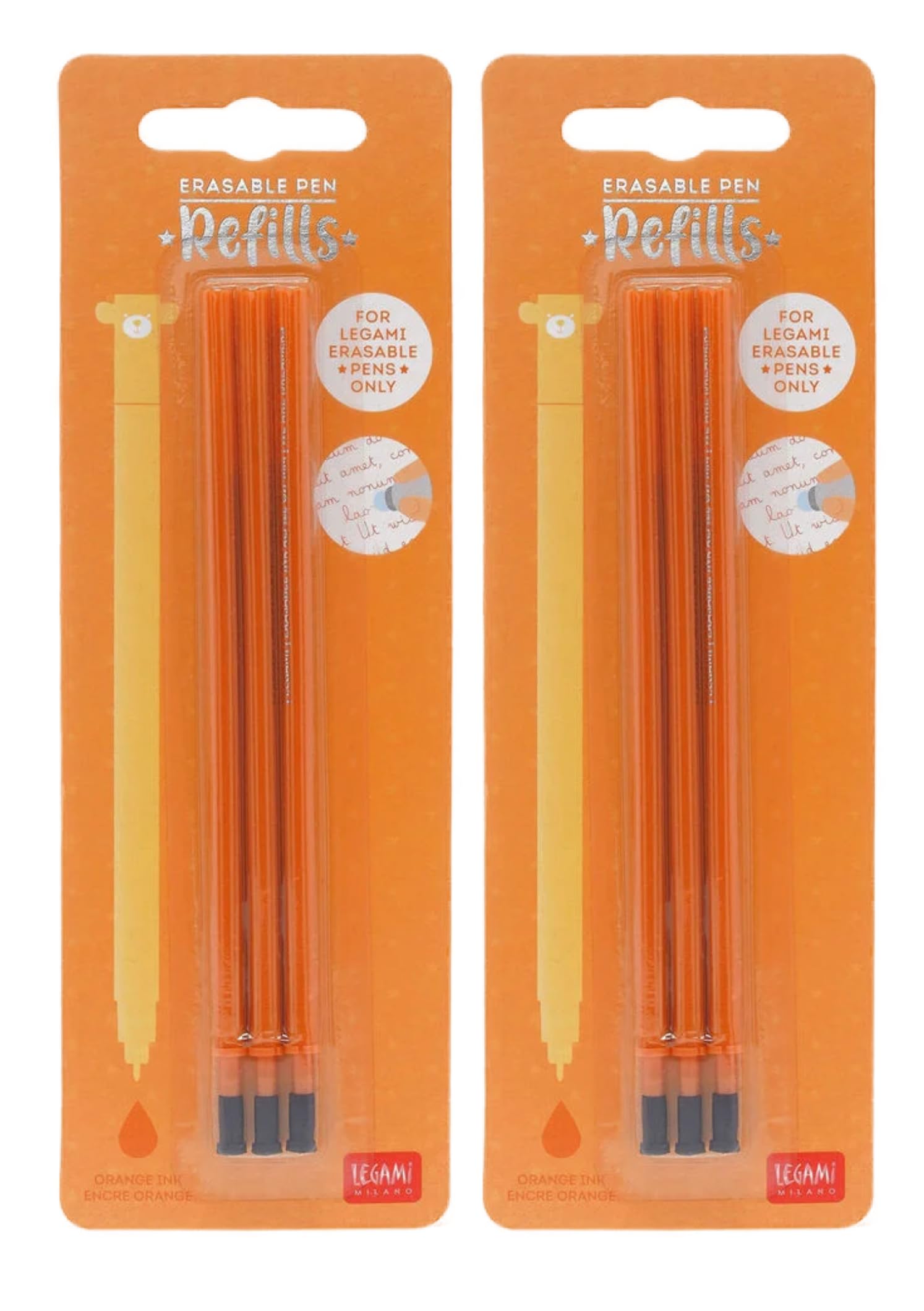 Legami Juego de 2 recambios de 3 unidades (6 unidades), tinta sensible al calor, punta de 0,7 mm, tinta de gel borrable, tinta borrable, fácil de borrar (rosa)