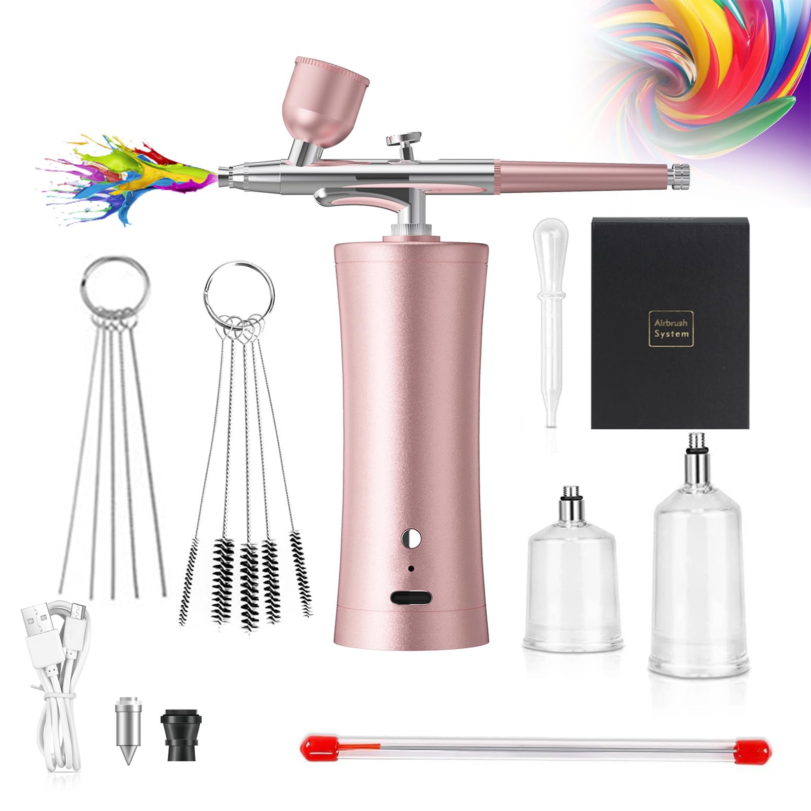 Forever Speed Kit Aérographe Électrique Enfant – 12 Feutres + 7 Pochoirs, 120 Motifs – Non Toxique, Lavable – Dès 5 Ans (Rose)