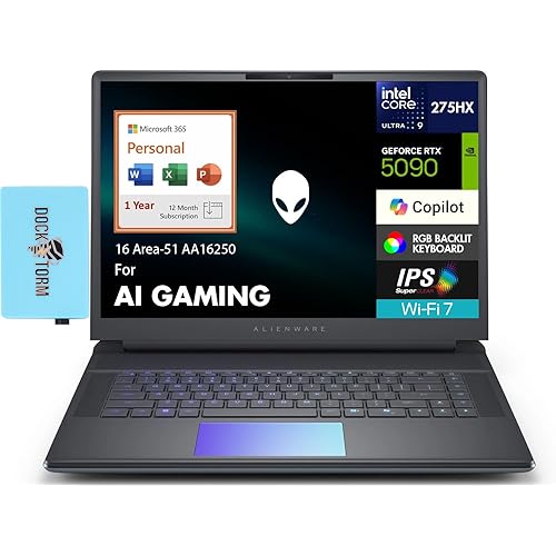 Alienware 16 Area-51 AA16250 AI Gaming Laptop 16.0" WQXGA (Intel Ultra 9-275HX, GeForce RTX 5090 24GB, 32GB DDR5, 3x2TB SSD R0 (6TB), Win 11 Pro) w/MS 365 Personal, DKZ USB Port Expander