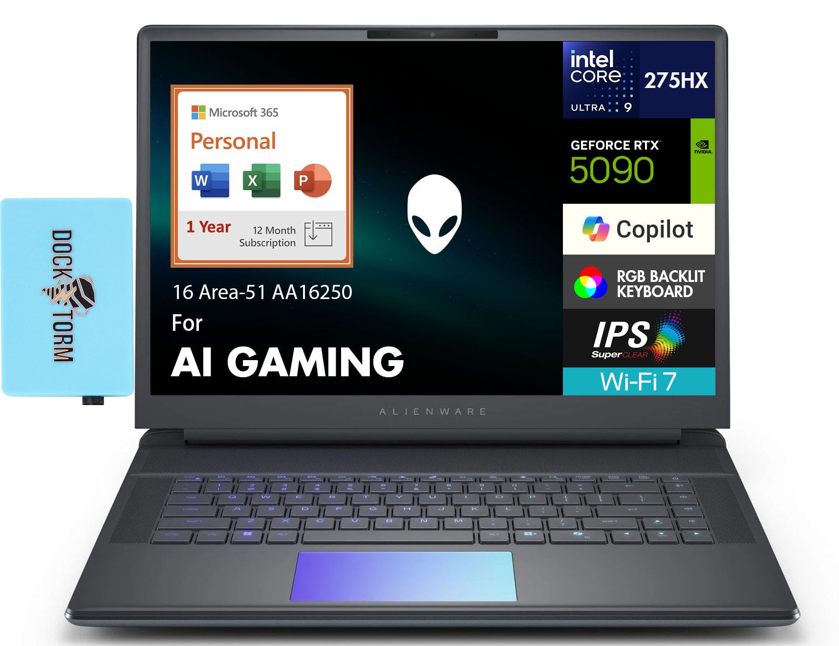 Alienware 16 Area-51 AA16250 AI Gaming Laptop 16.0" WQXGA (Intel Ultra 9-275HX, GeForce RTX 5090 24GB, 32GB DDR5, 8TB PCIe SSD, Win 11 Home) w/MS 365