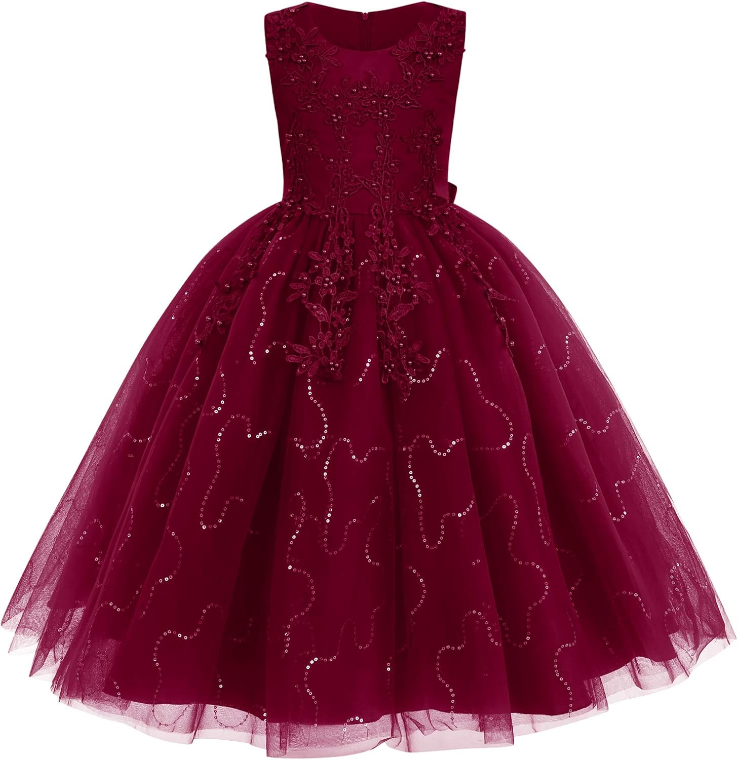 Flower Girls Embroidery Lace Bridesmaid Dress Beaded Wedding Pageant Party Princess Communion Floor Length Boho Dance Gown