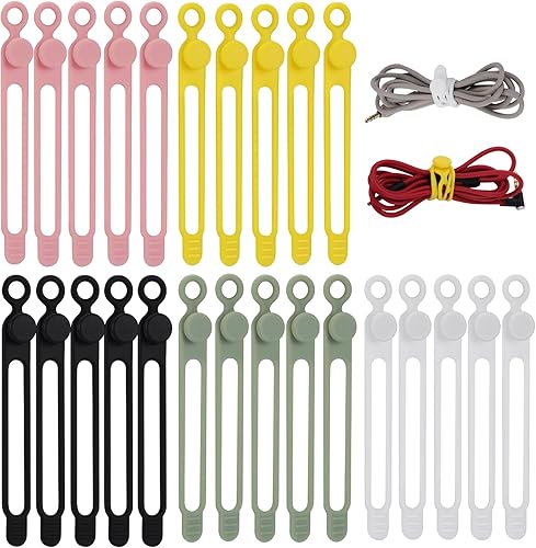 25 bridas de silicona para cables, reutilizables, multiusos, para agrupar y asegurar cables (colores mezclados)