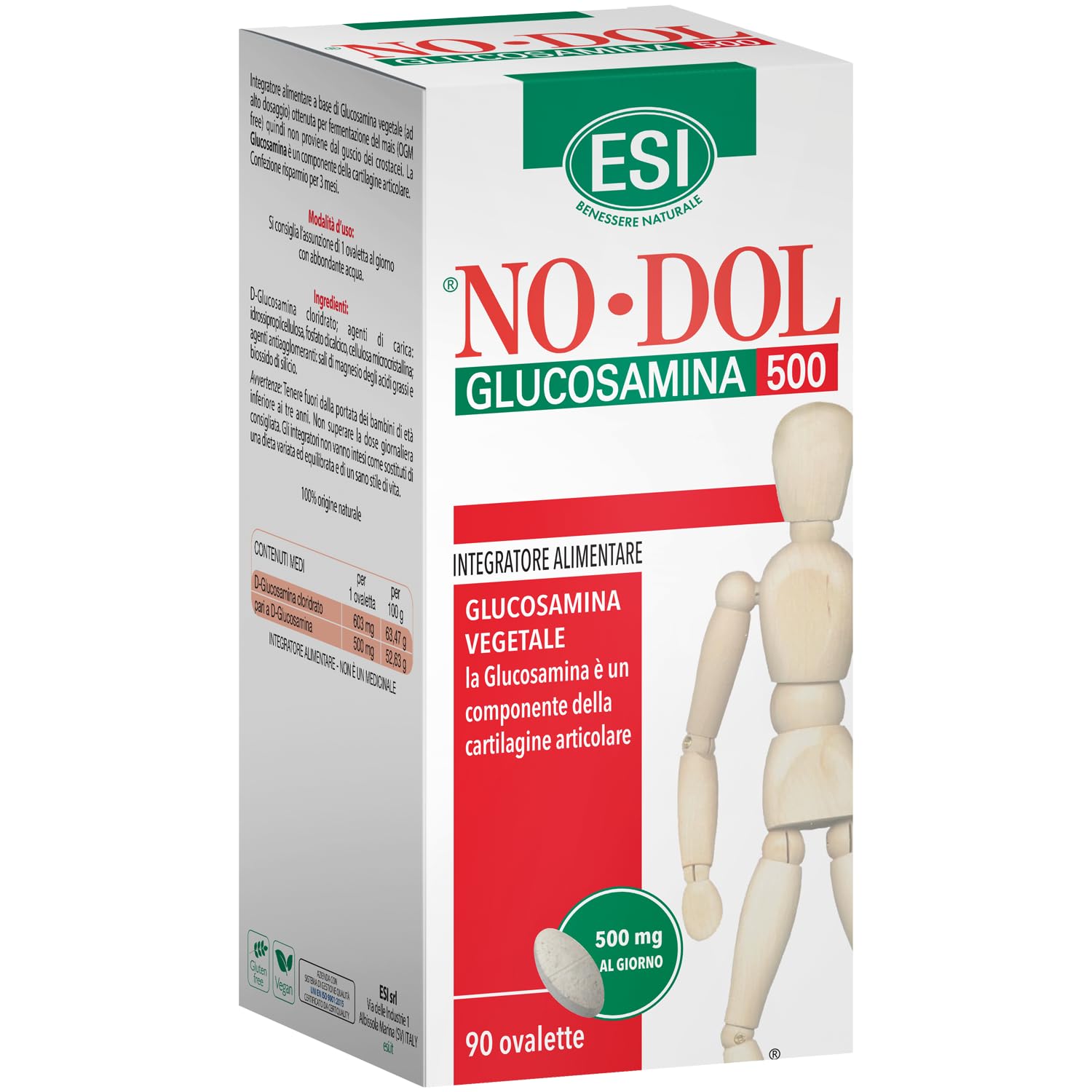  Glucosamine 500 Ovalette ESI No-Dol per Articolazione Vegan e Senza Glutine
| Supplimento di Glucosamina ESI No-Dol 500