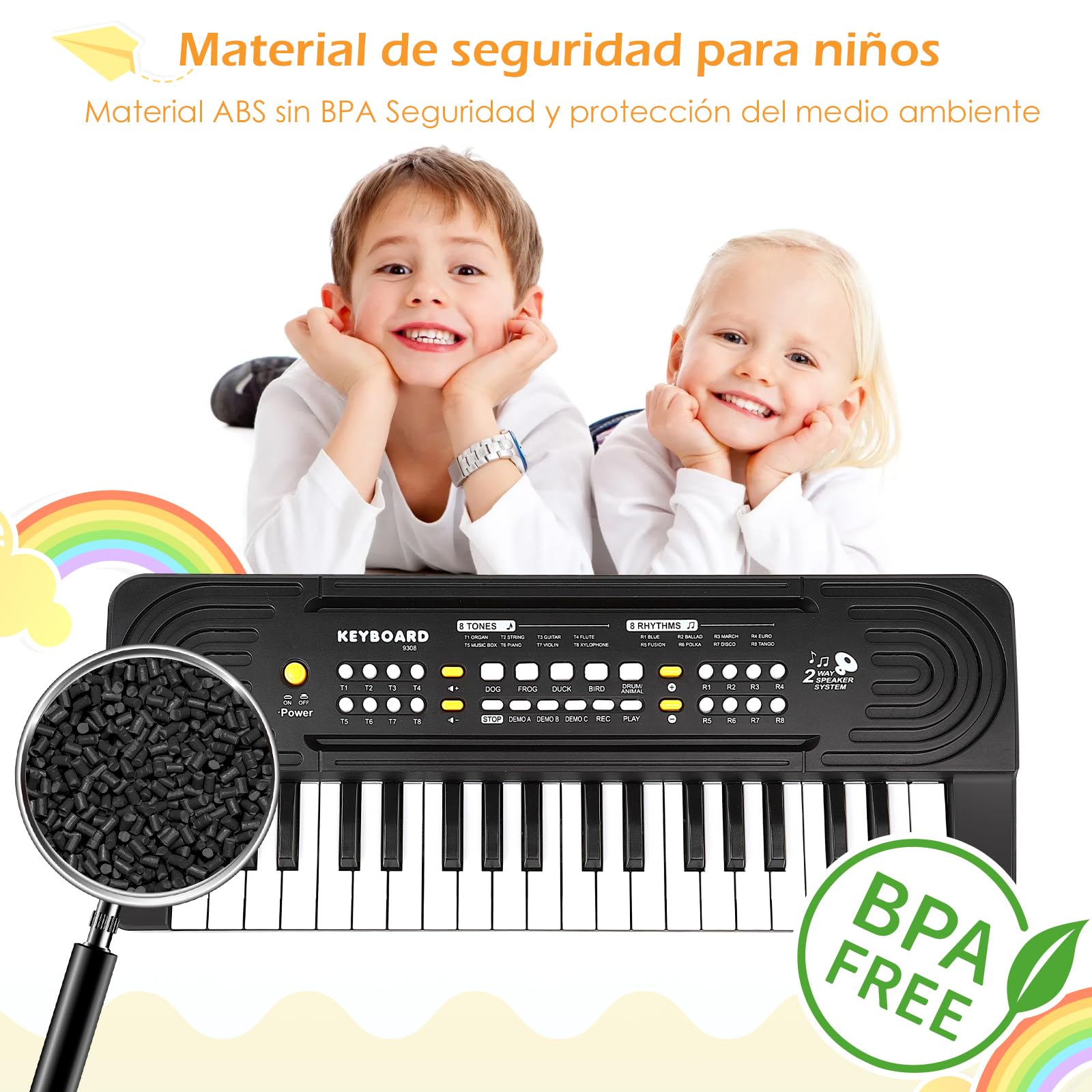 Pianola Scuola Media Bambini, Shayson Tastiera 37 Tasti, Elettronica Digitale Musicale Tastiera Giocattolo Multifunzione, Portatile, con microfono, Educativo, Regalo 3+Anni, Nero, 40*18*6CM