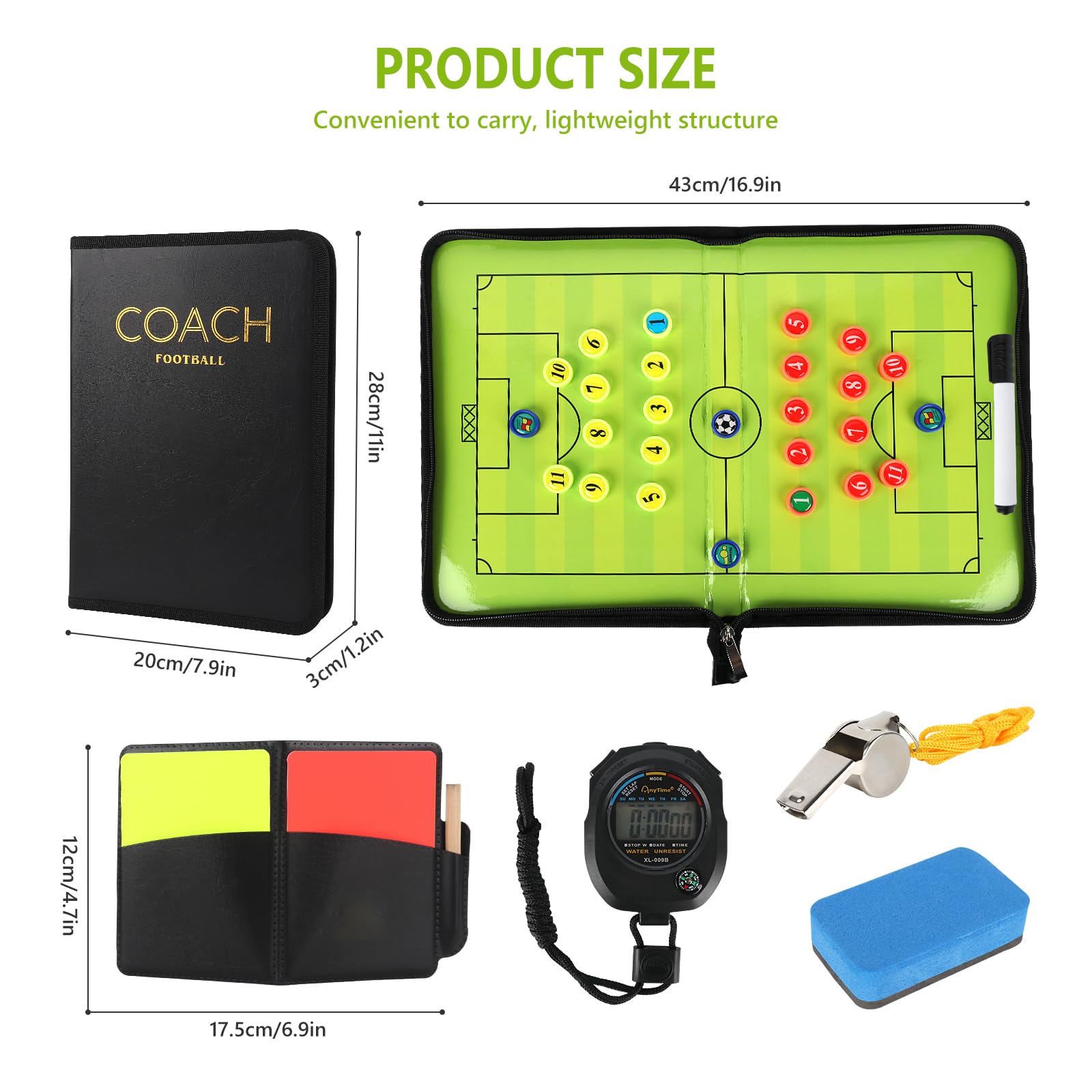 LUFEIS Pizarra Futbol Entrenador, Portátil Pizarra Futbol Entrenador, Carpeta Táctica Plegable con Imanes, Lapiceros, Silbar, Temporizador y Borrador, para Entrenadores Futbol Tablero