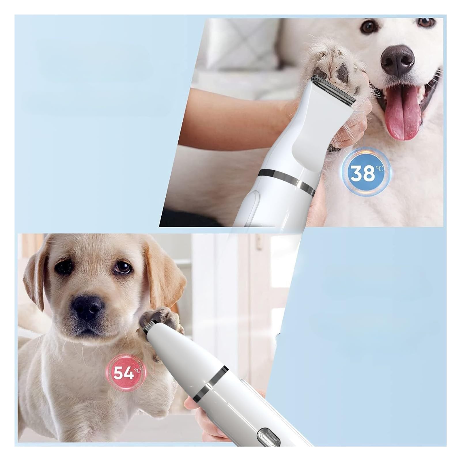 Kit de aseo para mascotas 4 en 1, recortador eléctrico de pelo de perro y gato con molinillo de uñas, cortadora inalámbrica impermeable y 4 accesorios para cara, patas y cuerpo