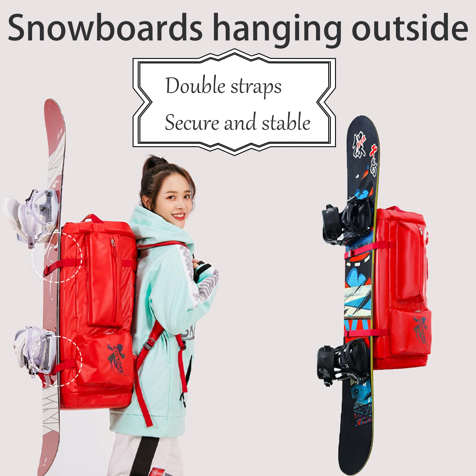 55L Skirucksack Wasserdicht Reisen Rucksack Tasche Carry-On Handgepäck Skischuhtasche Skitasche Snowboard Mit Skistiefel Helmfach Damen Herren Skis Backpack