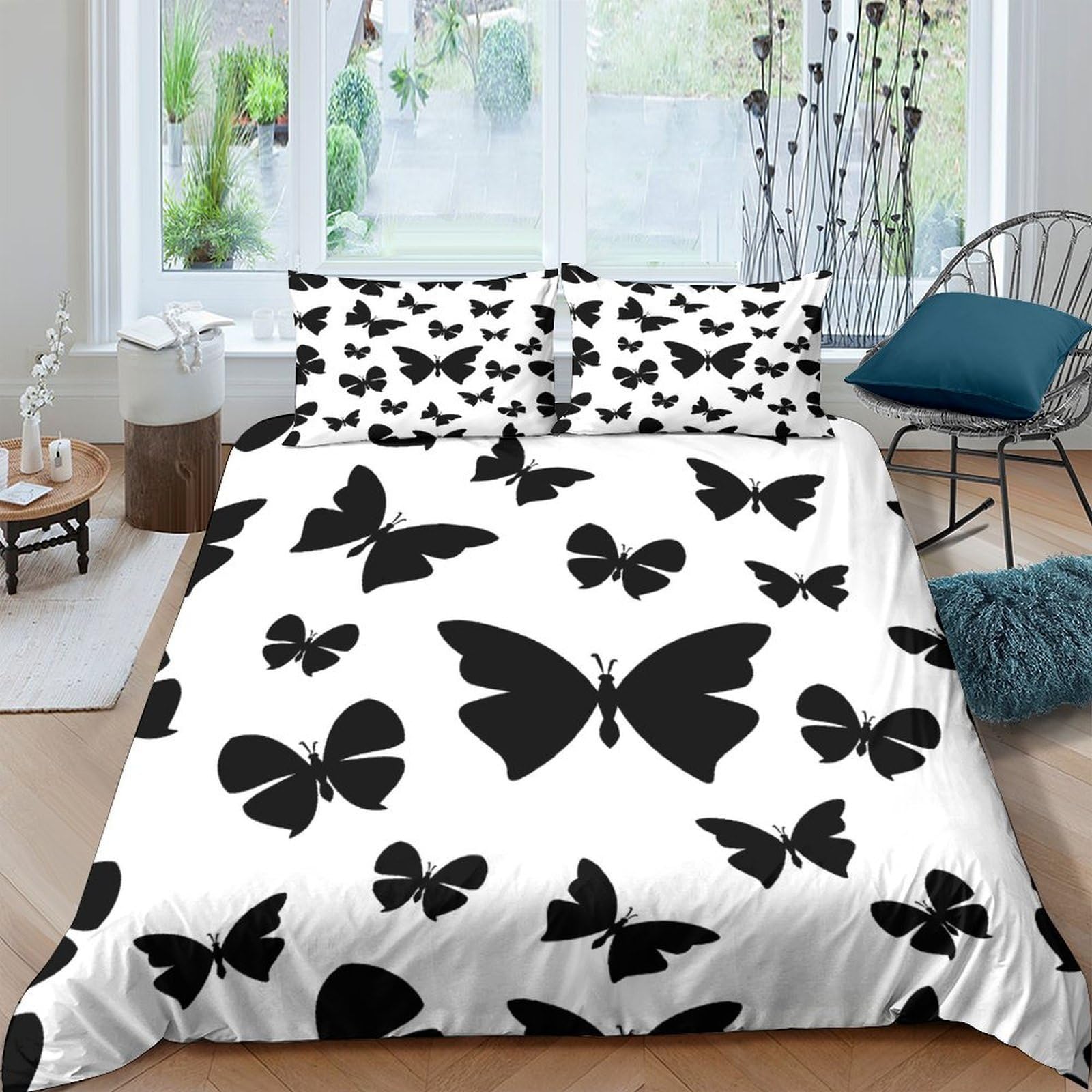 Ctjqhvkz Style-6 3D Printed Black Butterfly Fitted Sheet Microfiber Soft Bed Cover For Bedroom Guest Room Dorm Dustproof Decorative Single（135X200cm）