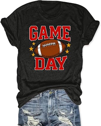 Game Day Shirts for Women Heart Football Graphic T-Shirt Gameday Outfits Casual Sport Mom Blouse Tops
