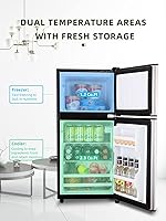 Vista 2 de Refrigeradores compactos de 3.5 pies cúbicos con congelador, mini refrigerador con termostato ajustable de 7 niveles de temperatura, refrigerador