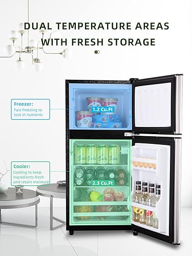 Miniatura 2 de Refrigeradores compactos de 3.5 pies cúbicos con congelador, mini refrigerador con termostato ajustable de 7 niveles de temperatura, refrigerador