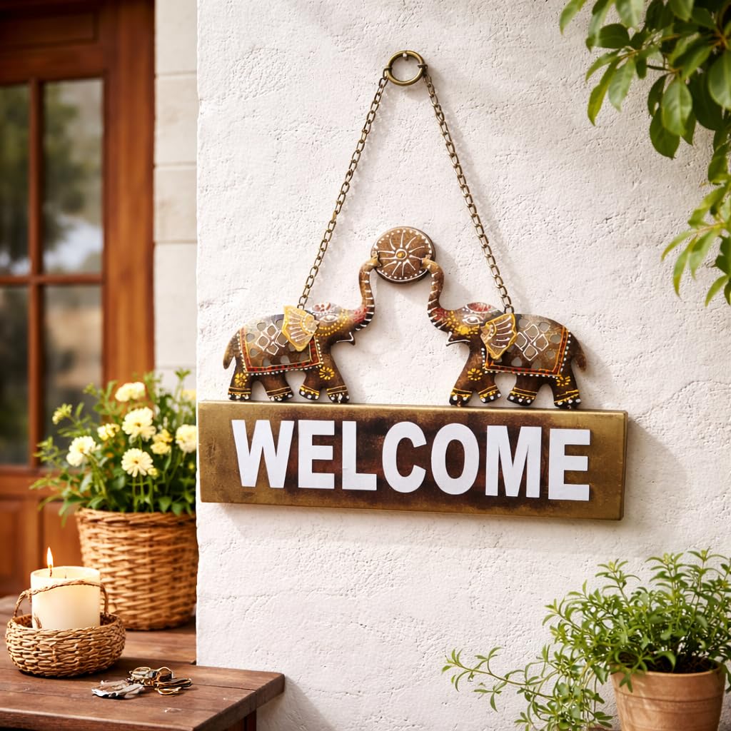 RSN Metal Elephant Welcome Door Hanging | 14.5 Inch Entrance Wall Decor with Chain | Traditional Toran for Home, Festive & Housewarming Gift-image-38