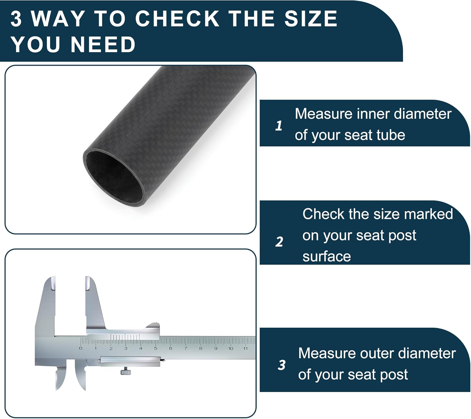 Bike Seat Posts Lightweight Bike Saddle Post Seat Tube Matte Black 1 Pc 33.9x500mm Carbon Fiber