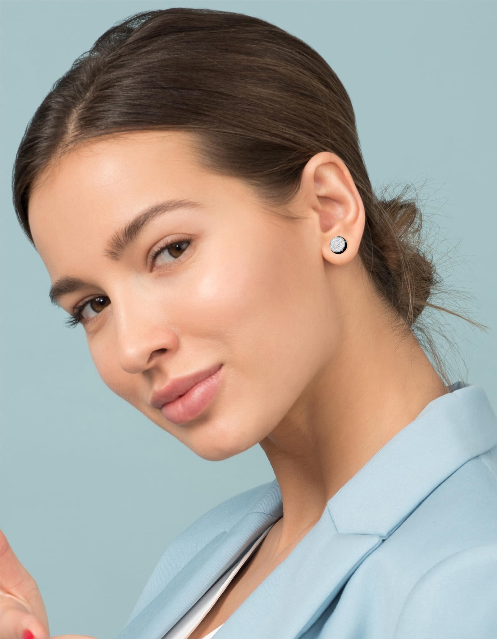 12 Pairs Stainless Steel Stud Earrings Cubic Zirconia Cartilage Barbell Earring Set for Men Women Black Silver Tone 8mm