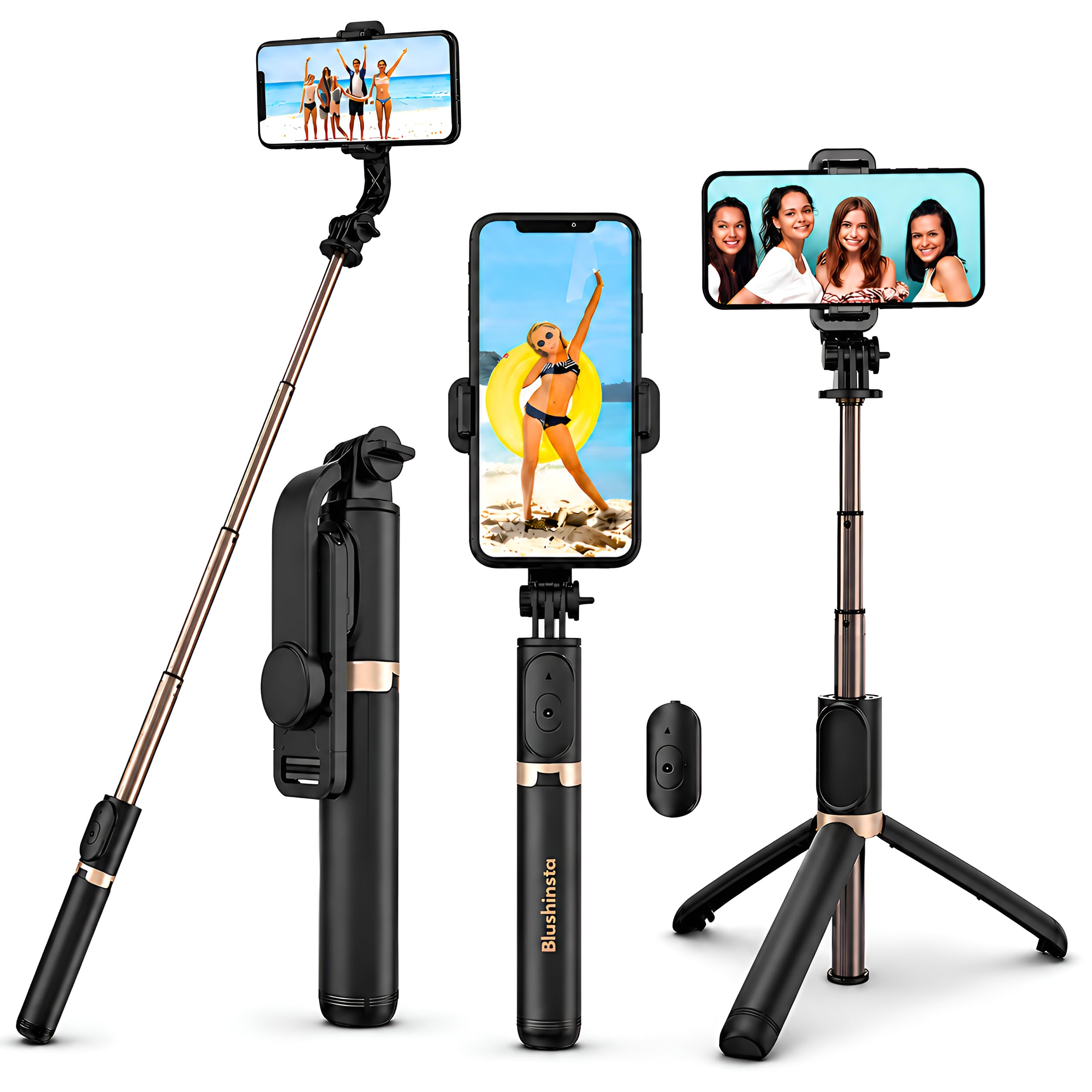 Portable Selfie Stick,Handy Tripod with Detachable Wireless Remote&Mini Tripod Stand for iPhone 13 12 11 Pro Xs Max Xr X 8 7 6 Plus,Smartphone (Without Light)(Black) Pack of 1-picture-30